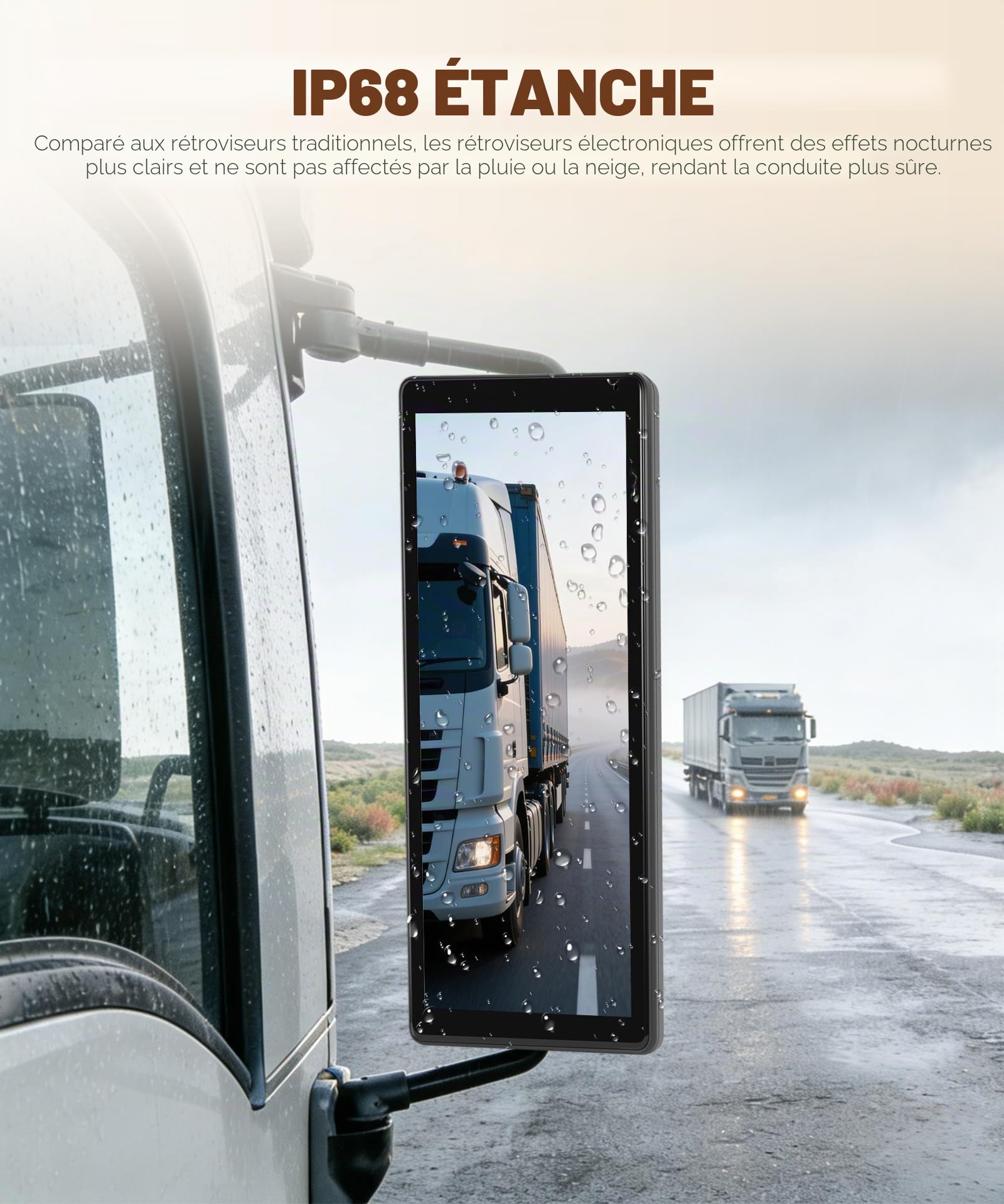 LKW Dual Rétroviseur Dashcam avec 2 Caméras de Recul, Rétroviseur Écran Vertical pour Camions et Bus, 10,36 Pouces Écran Tactile Systèmes BSD/DVR/Enregistrement en Boucle/IP68 Étanche/Vision Nocturne