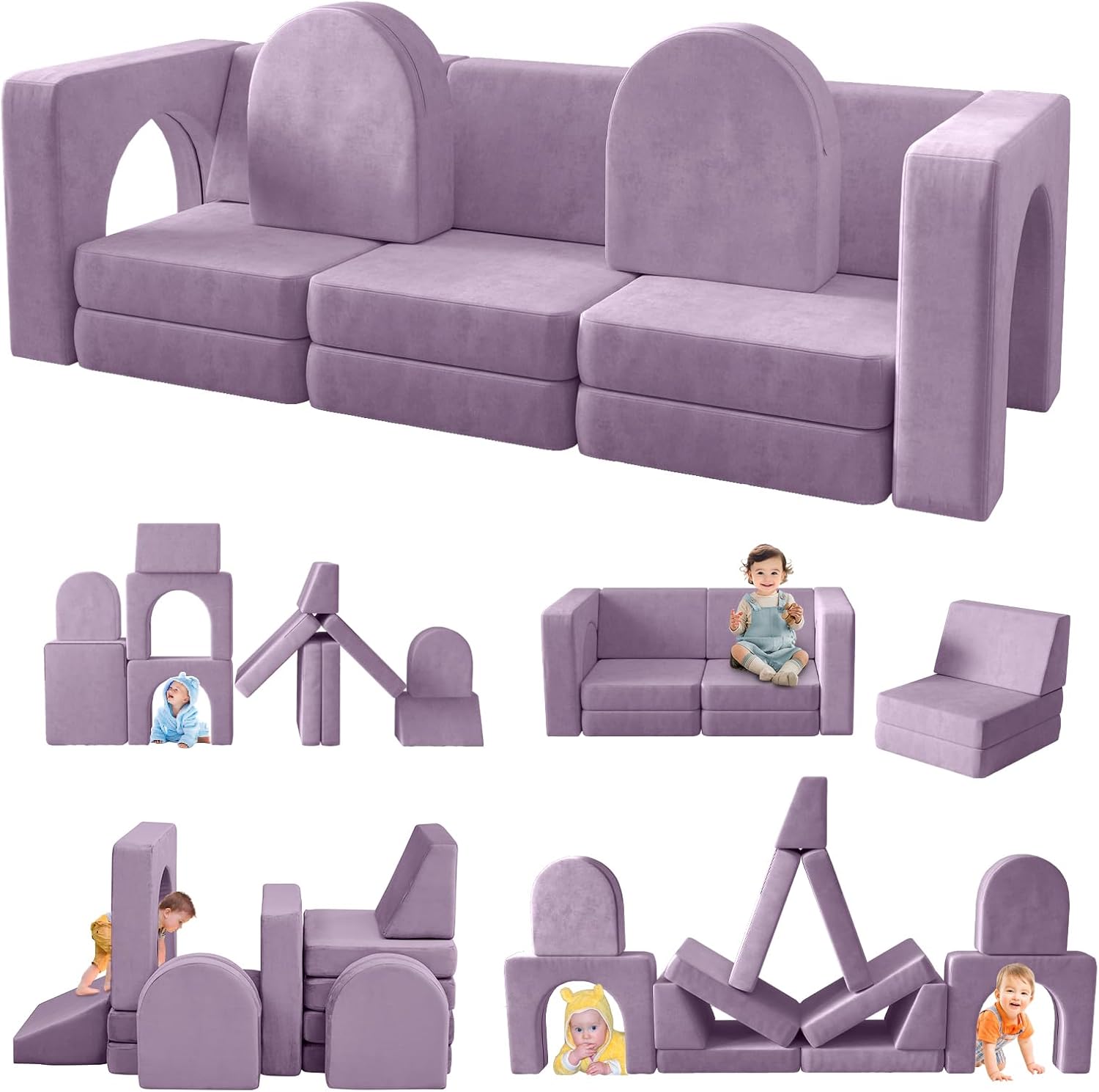 wanan Kids Couch 13PCS, Modular Kids Play Couch for Playroom Bedroom, 13 in 1 Multifunctional Kid Sofa for Playing, Creativing, Sleeping, Indoor Toddler Couches for Boys and Girls(Blueberry)