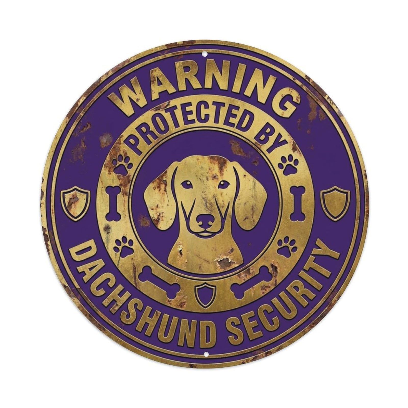 Dachshund Protected Security Vintage Grey Metal Tin Sign