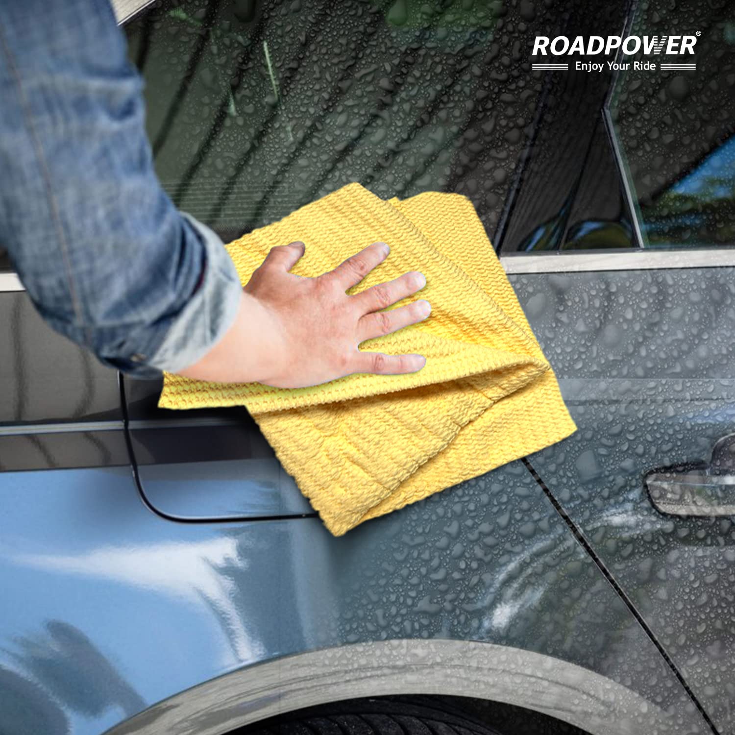 ROADPOWER 3D Chamois Pro synthetic, Water Absorbent Drying Towel - Lint Free, Scratch Free, Fast Drying, Washable Detailing Cloth For Cars, Trucks, Motorcycles (64 X 43 cm Yellow Pack of 1)