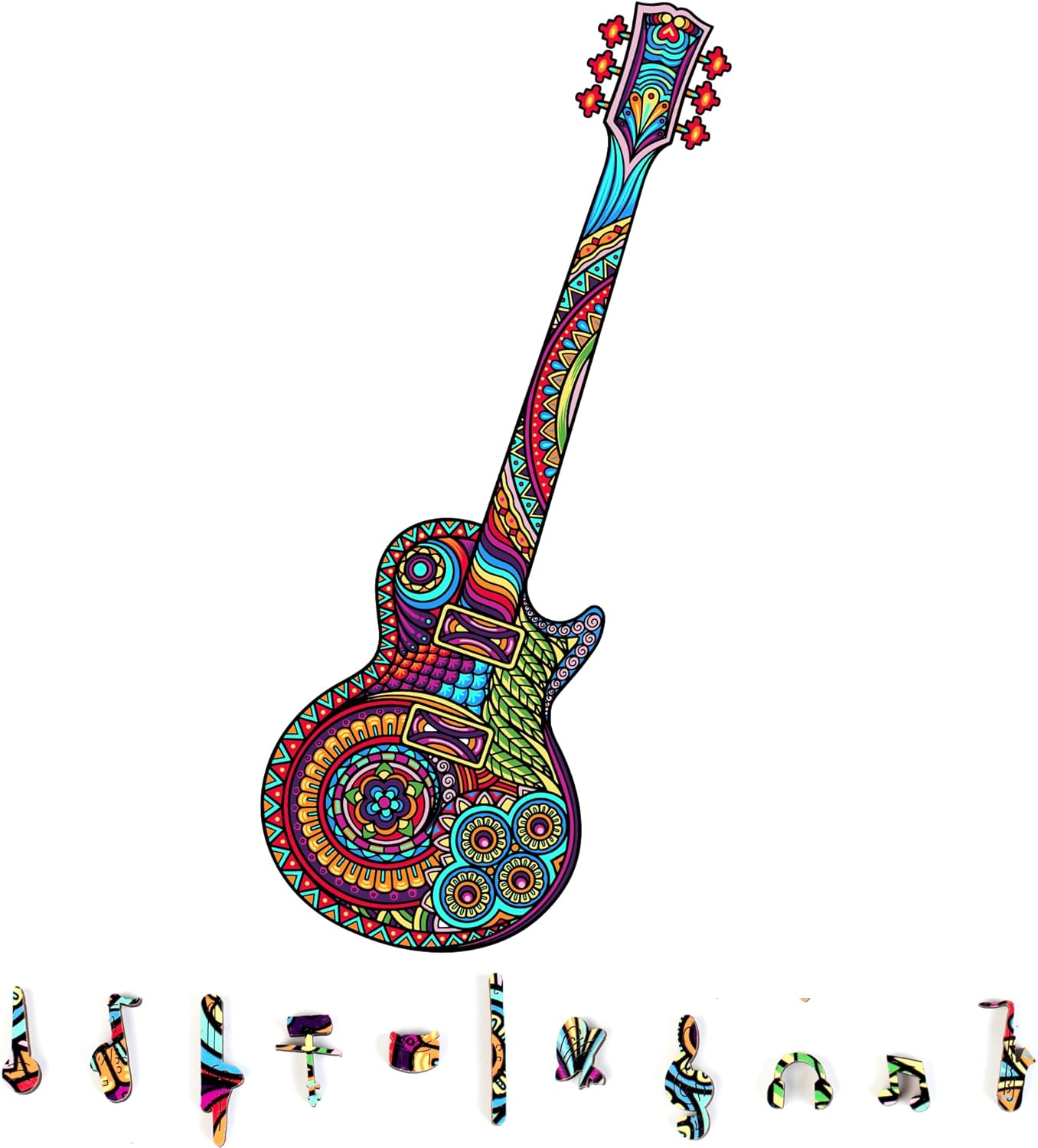 ZenChalet Guitar 500 Piece Wooden Jigsaw Puzzle for Adults - Uniquely Shaped Pieces with Durable Construction - Perfect for Birthday Gifts, Game Nights and Camping : Toys & Games