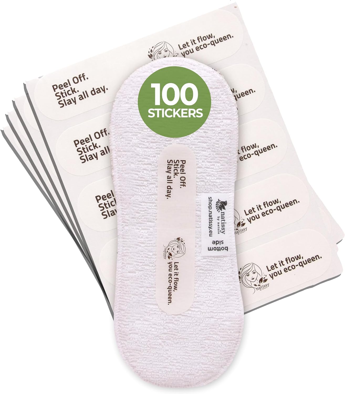 Adhesive Stickers for Wingless Reusable Period Pads & Panty Liners (100-Pack) – Dermatologically Tested Attachment Tape – Non-Irritating Sticky Strip – Stay-Put – No Residue After Washing – Made in EU
