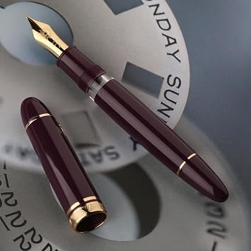 EROFA Majohn P140 Fountain Pen No.8 Medium Nib Brass Piston System Large Capacity Acrylic Writing Pen Purple with Box