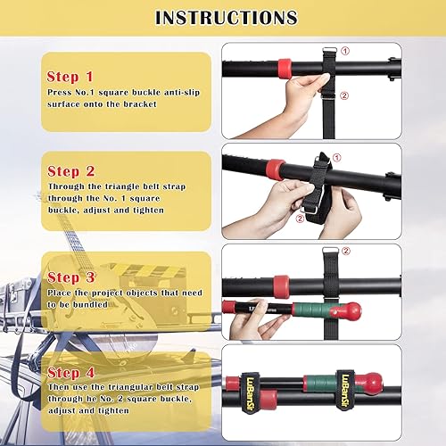 Miniatura 7 de LuBanSir Soporte de pala para portaequipajes de techo, correas ajustables de 12 pulgadas de gancho y bucle para autos, camiones, tractores,