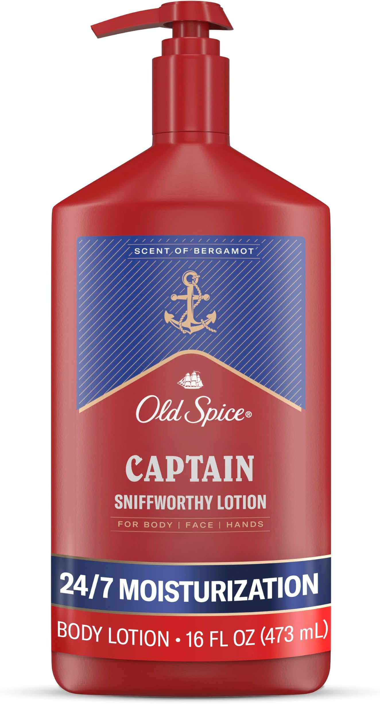 Hand, Face & Body Lotion for Men, 24/7 Lightweight Moisturization with Amazing Scent, Instant Absorption, For All Skin Types, Captain with Bergamot Scent, 16 oz