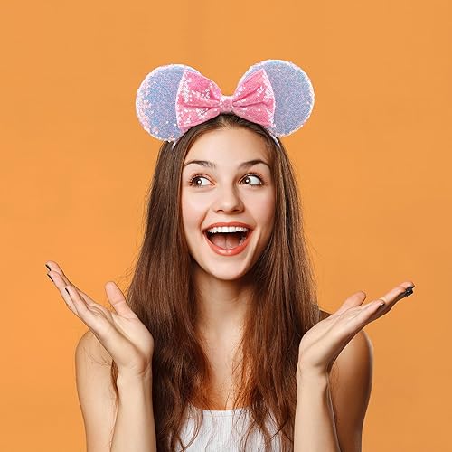 Miniatura 8 de DRESHOW Diadema de lazo con orejas de ratón con purpurina, decoración de fiesta, disfraz de cosplay para mujer