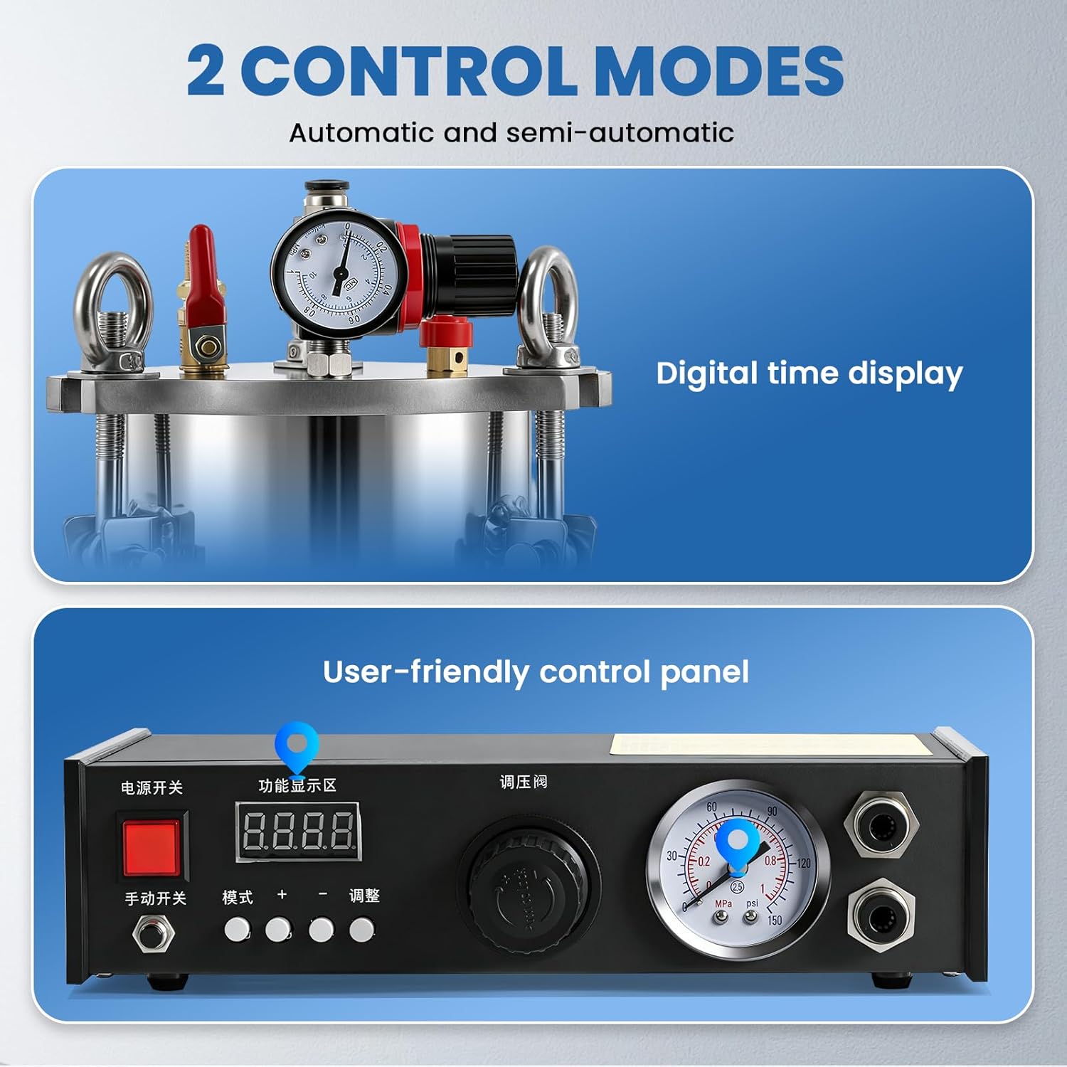 NEWTRY Automatic Digital Glue Dispenser System Time Setting Controller Kit+Stainless Steel Pressure Tank(Customizable)+Thimble Adjustable Dispensing Valve