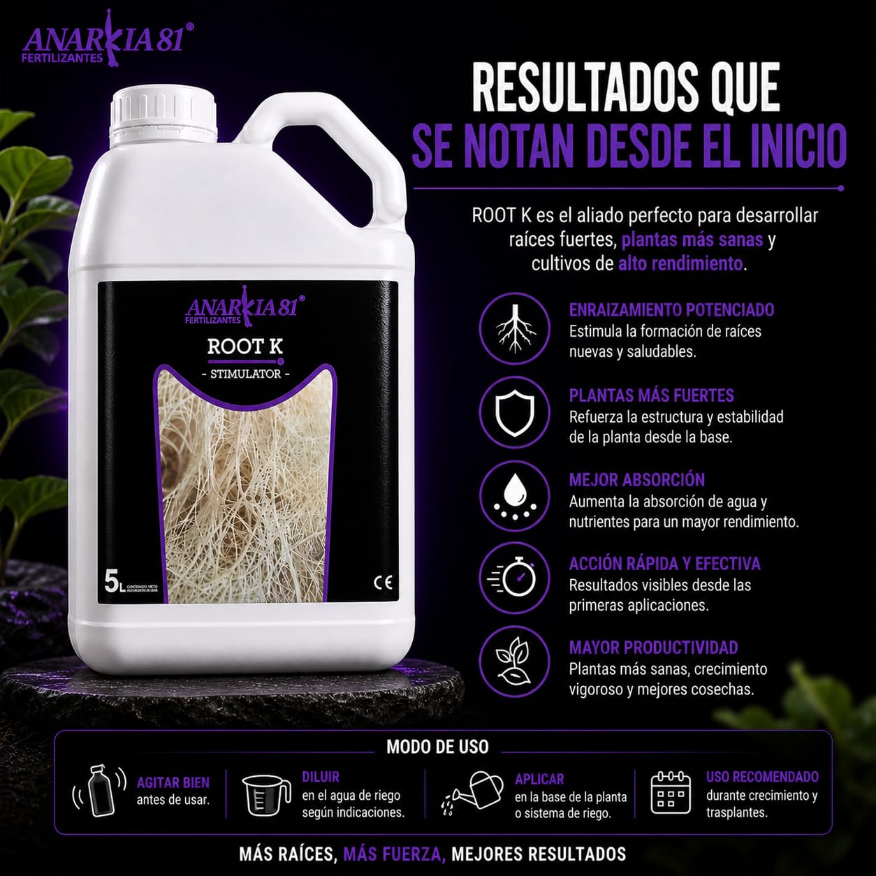 ROOT K 5 L – Estimulador de Raíces para Plantas Enraizador Líquido Acción Rápida Mejora Desarrollo Radicular y Absorción en Cultivo Interior y Exterior - Anarkia81