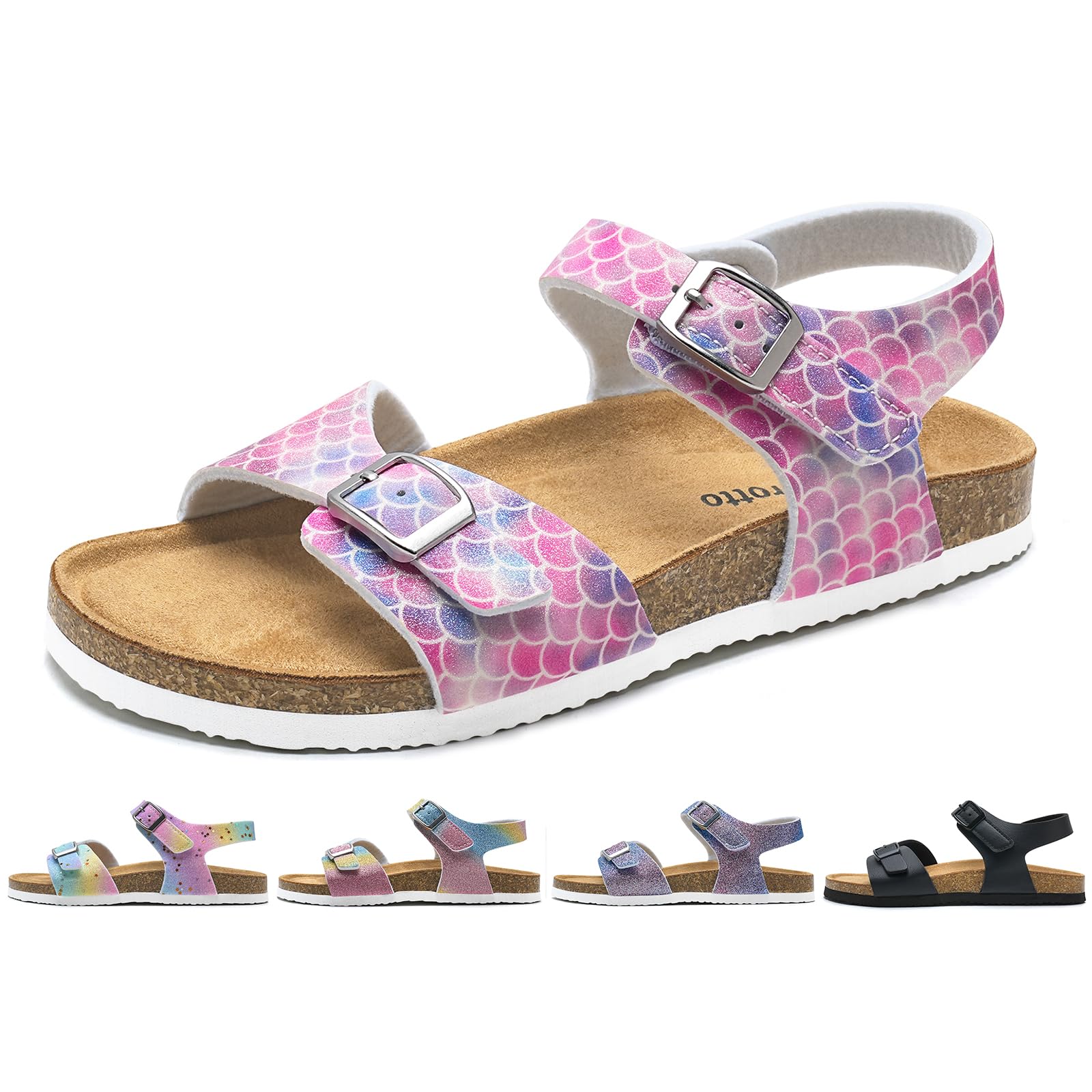 Torotto Sandalen Mädchen Jungen Mit Kork Sandals Kinder Pantoffeln Riemen Verstellbare Schnalle Rutschfeste Mit Klettverschluss Sandaletten für Drinnen und Draußen