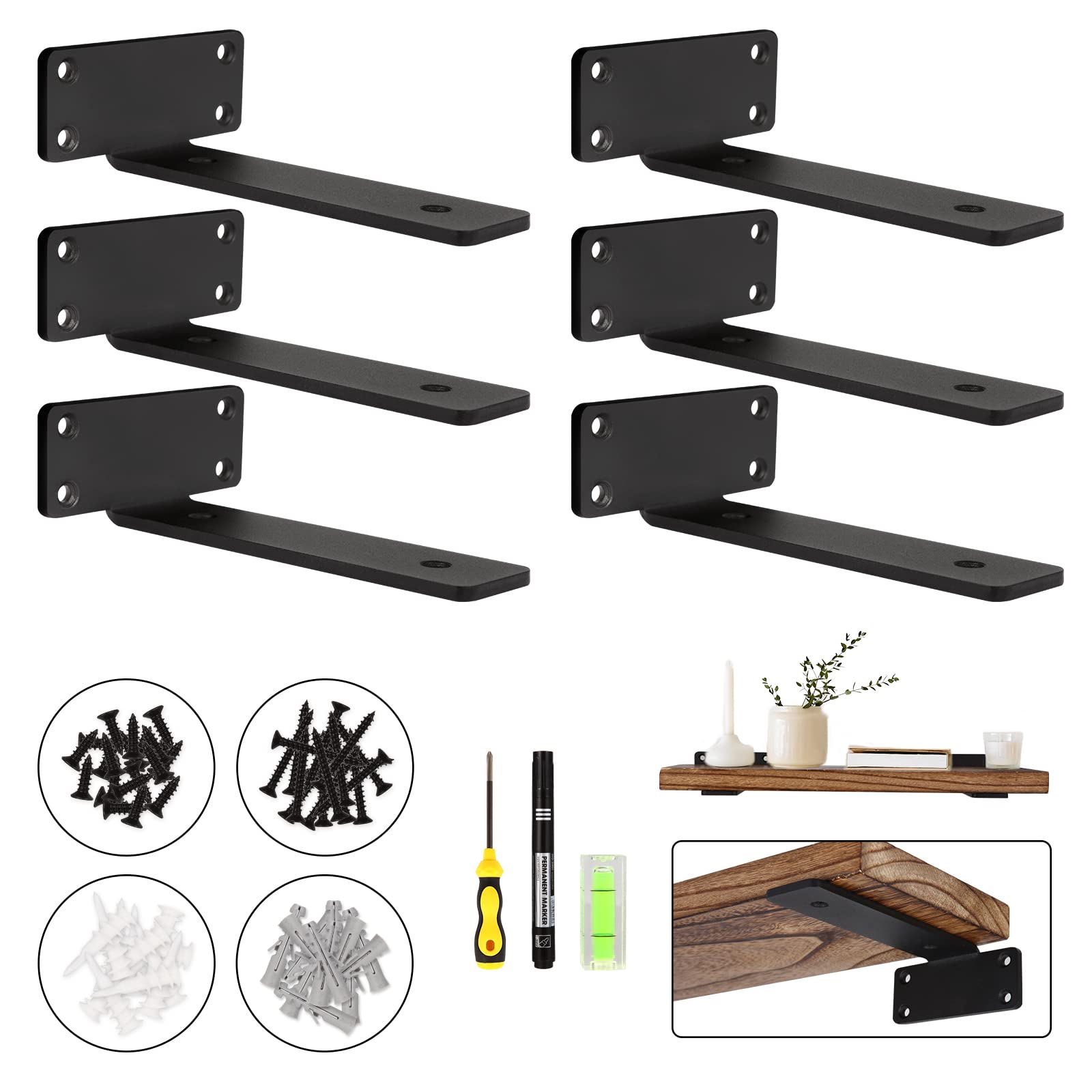 Buy Heavy Duty 6 inch (1/5”Thick) Hidden Floating Shelf Brackets, 6