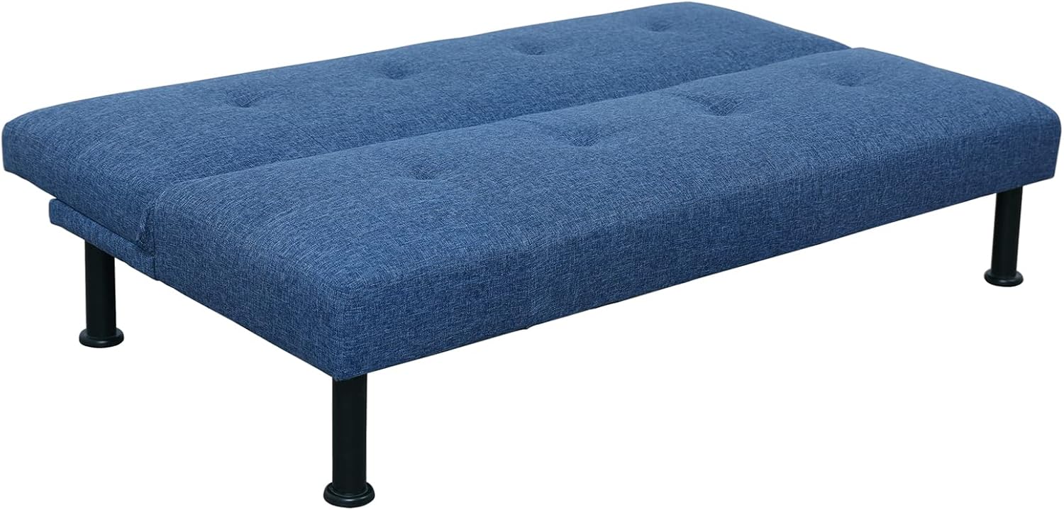 Convertible Futon Sofa Bed, Modern Comfy Folding Couches Bed, 64" Upholstered Foldable Recliner Sleeper Sofa with Adjustable Backrest for Living Room Bedroom Office, Dark Blue