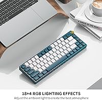 Vista 6 de R68 60% Wireless Mechanical Keyboard, 2.4GHz/Type-C/BT5.0, Hot Swappable Custom, Pre-lubed Yellow Switches RGB Gaming Keyboard, White & Blue