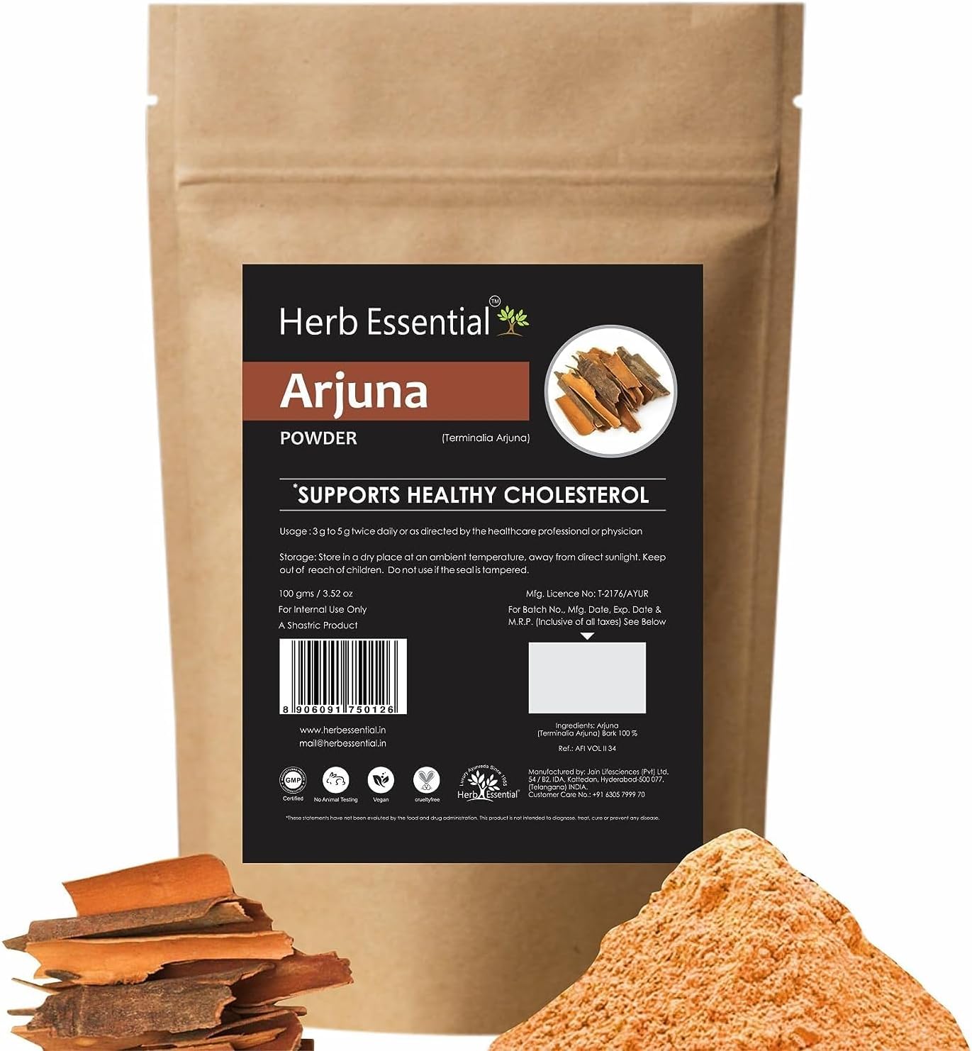 Pure Arjuna (Terminalia Arjuna) Powder, 100g (Pack of 2) Promotes Heart Health | Manages Cholesterol Level | Heart Care and Immunity Support, 200g