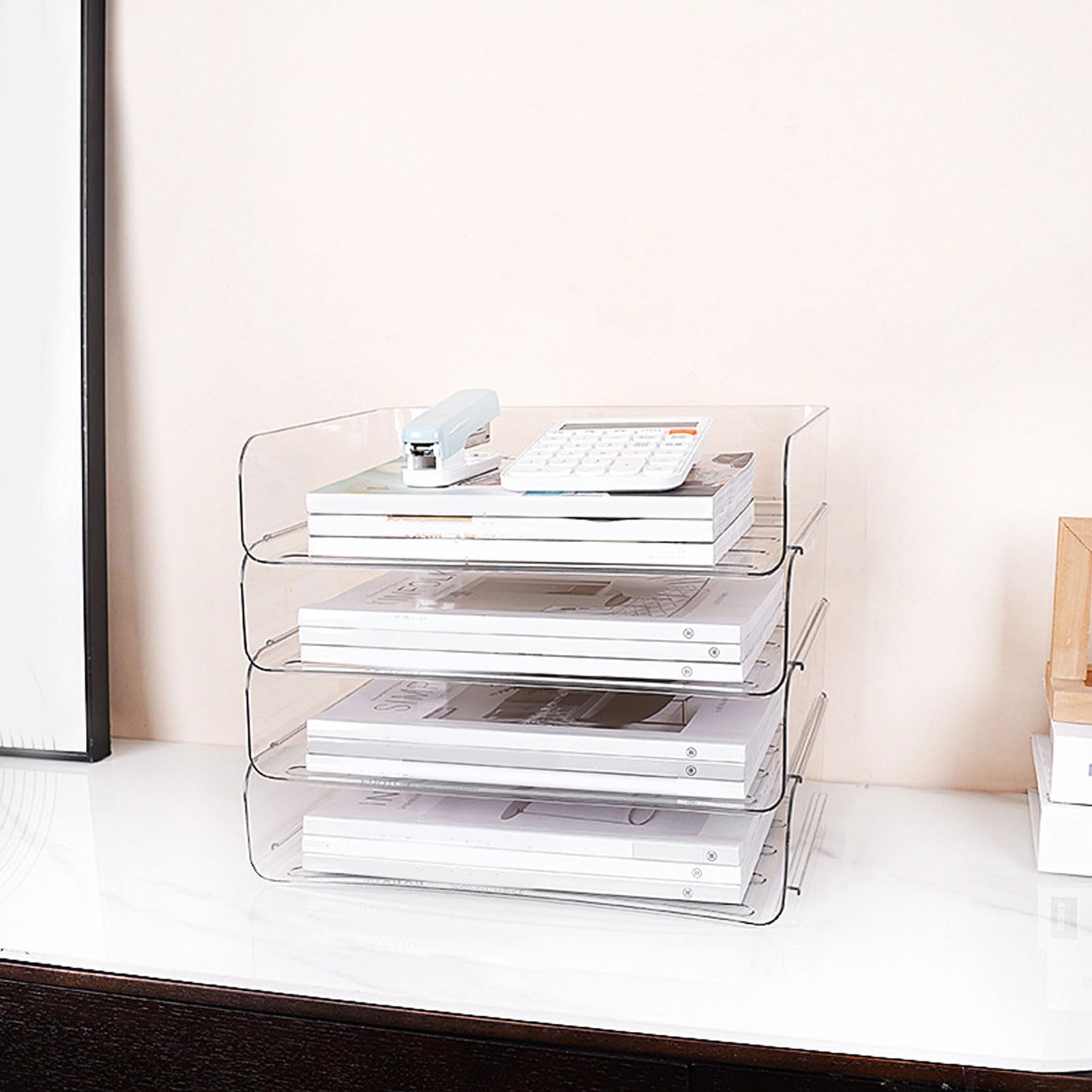 Topiky Juego de Bandejas Acrílicas para Escritorio, Elegante Organizador de Archivos Apilable de 4 Niveles para Bibliotecas y Oficinas Domésticas