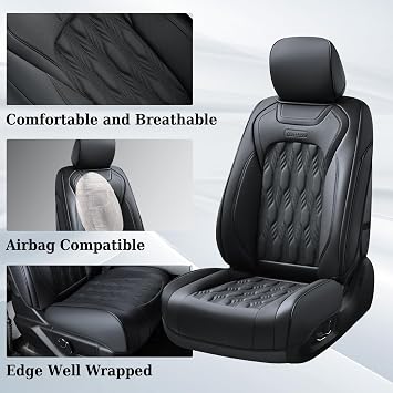 Coverado Car Seat Covers Full Set, Leather Ford F150 Seat Covers Fit for 2015-2026 F150 and 2017-2026 F250 F350 F450 Super Duty Crew Cab XL XLT Lariat King Ranch Platinum (Black)
