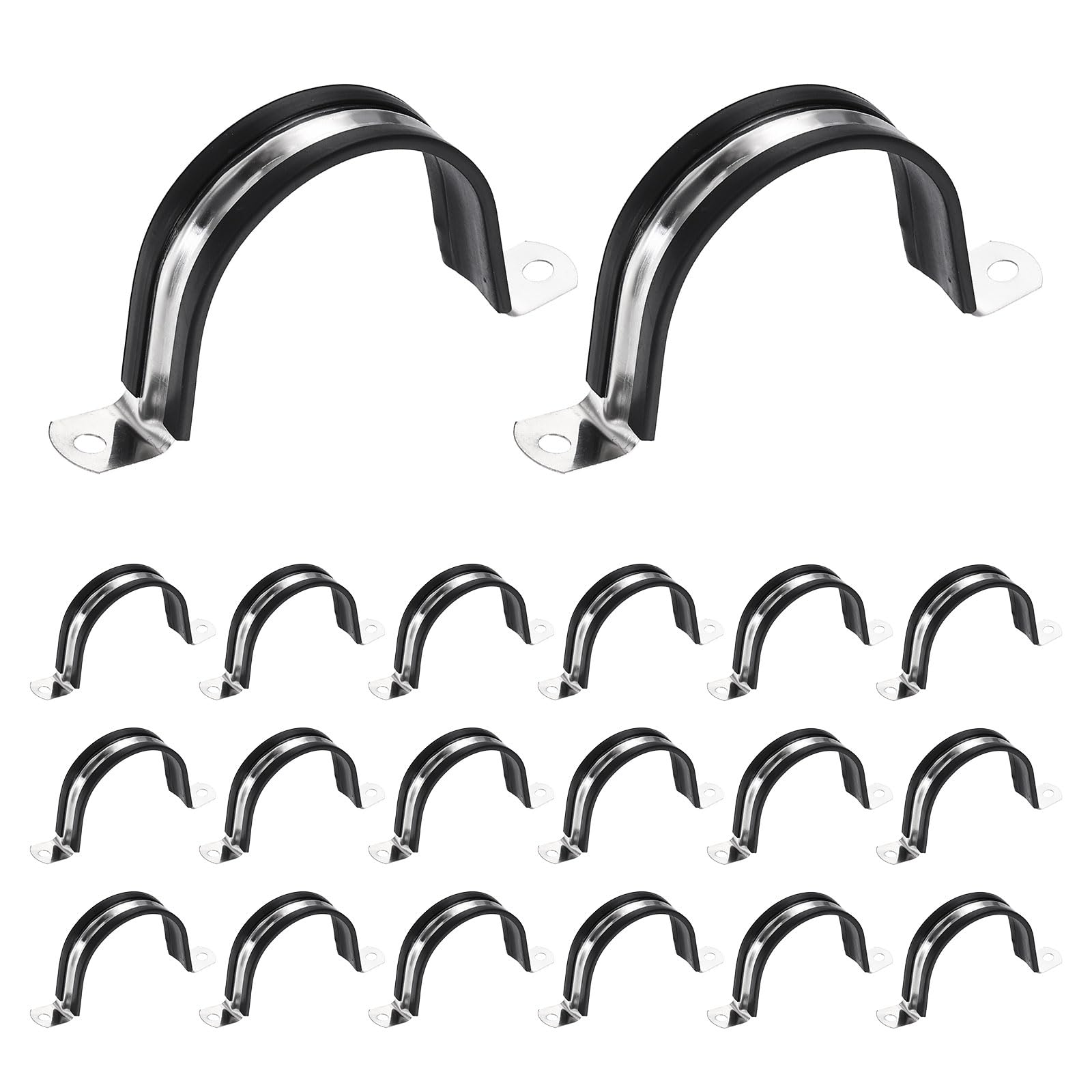 sourcing map 20Pcs M57 U-Tube Strap Clamp, 58mm 304 Stainless Steel Lined Clip Plastic Cushioned Insulated Clamp for Automotive Industrial Marine Household