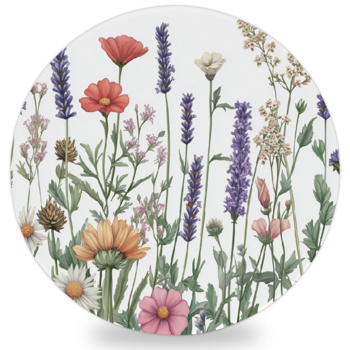 Ceramic Drink Coaster for Tabletop Protection, Wildflower Botanical Round Table Coasters for Home Decor House Warming Gifts
