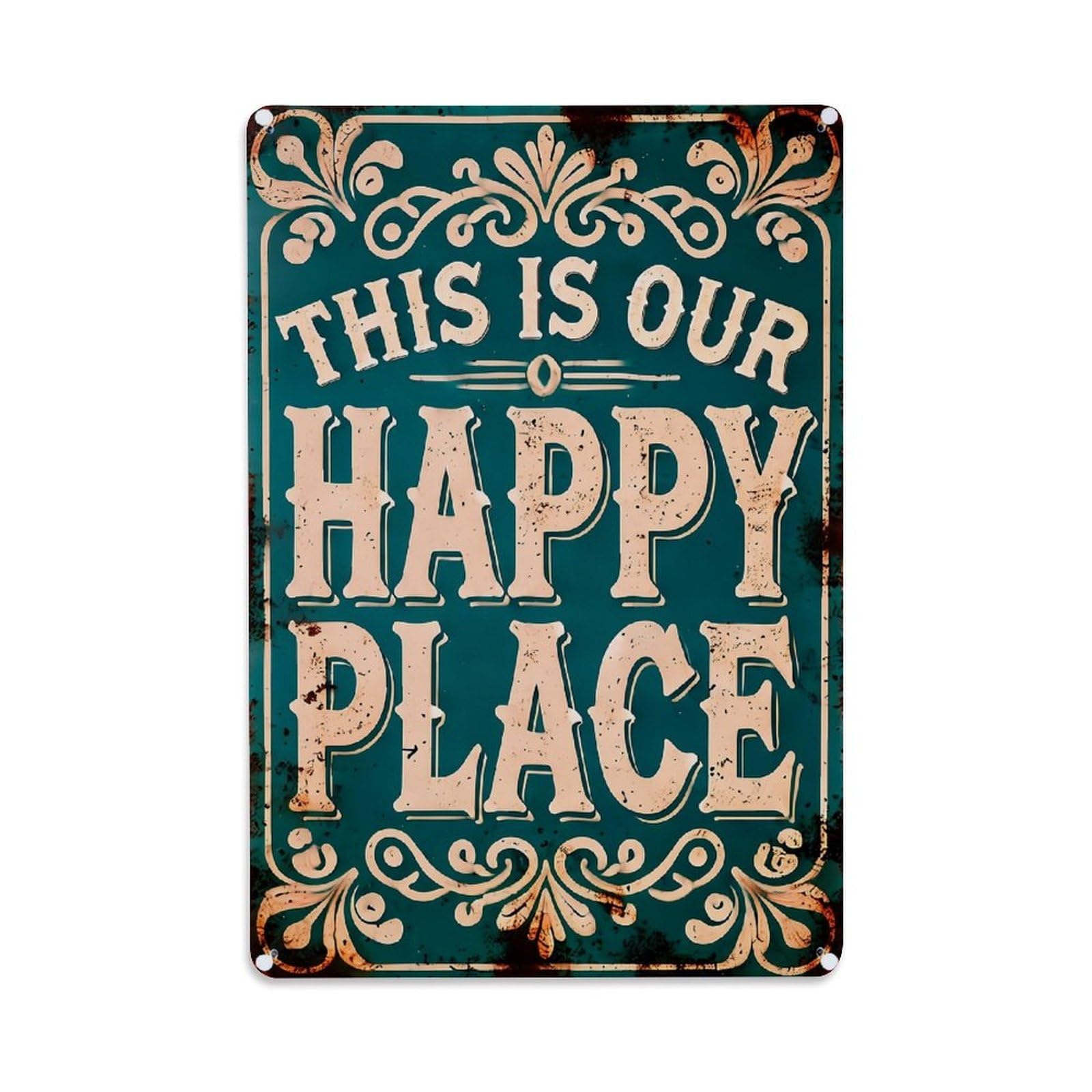 This Is Our Happy Place Retro Metal Tin Sign, Vintage Decor Art Poster for Bar, Home, Man Cave, Kitchen, Laundry Room Gift 8x12Inch