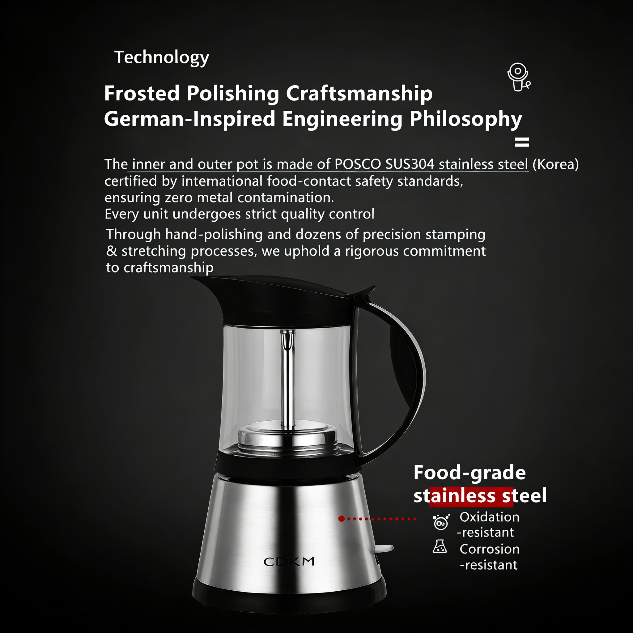 Cafetera eléctrica Moka Expresso italiana – 340 ml de vidrio borosilicato, termostato STRIX, válvula de seguridad de cobre italiano – 3/6 tazas – Fácil y segura