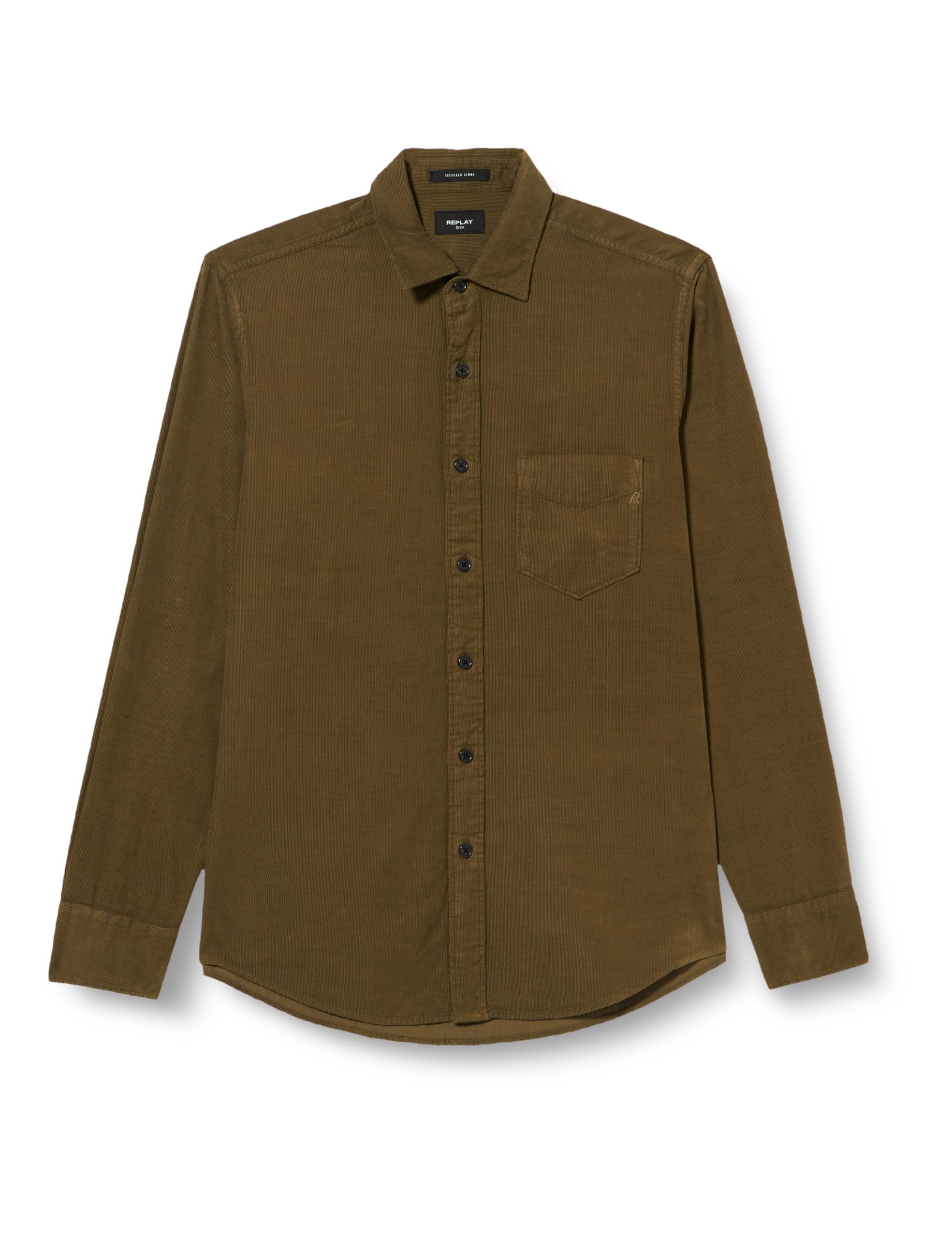 Replay Men's Long-Sleeved Shirt Made of Cotton Mix, Dark Olive 928 (Green), XXL