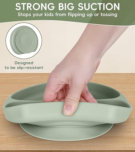 Miniatura 3 de Suministros de destete LED para bebés, juego completo de alimentación de silicona sin BPA, 8 piezas de suministros para comer con ventosa y platos