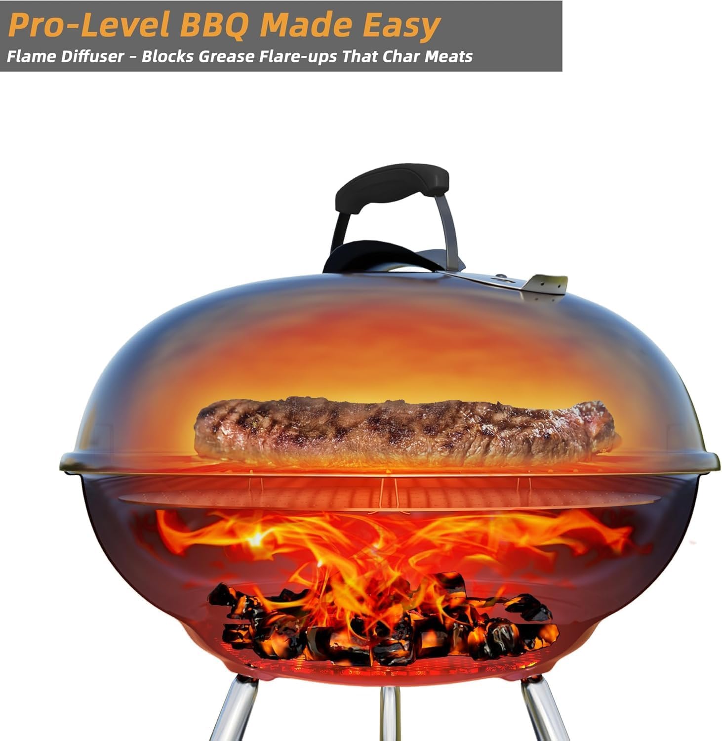 Replacement Round Cooking Grill Grate 21.5 inch, Stainless Steel BBQ Grills with No-Fire 360° Even Heat Distribution Plate, Compatible for Weber Kettle 22" Charcoal Grills & Similar Grills