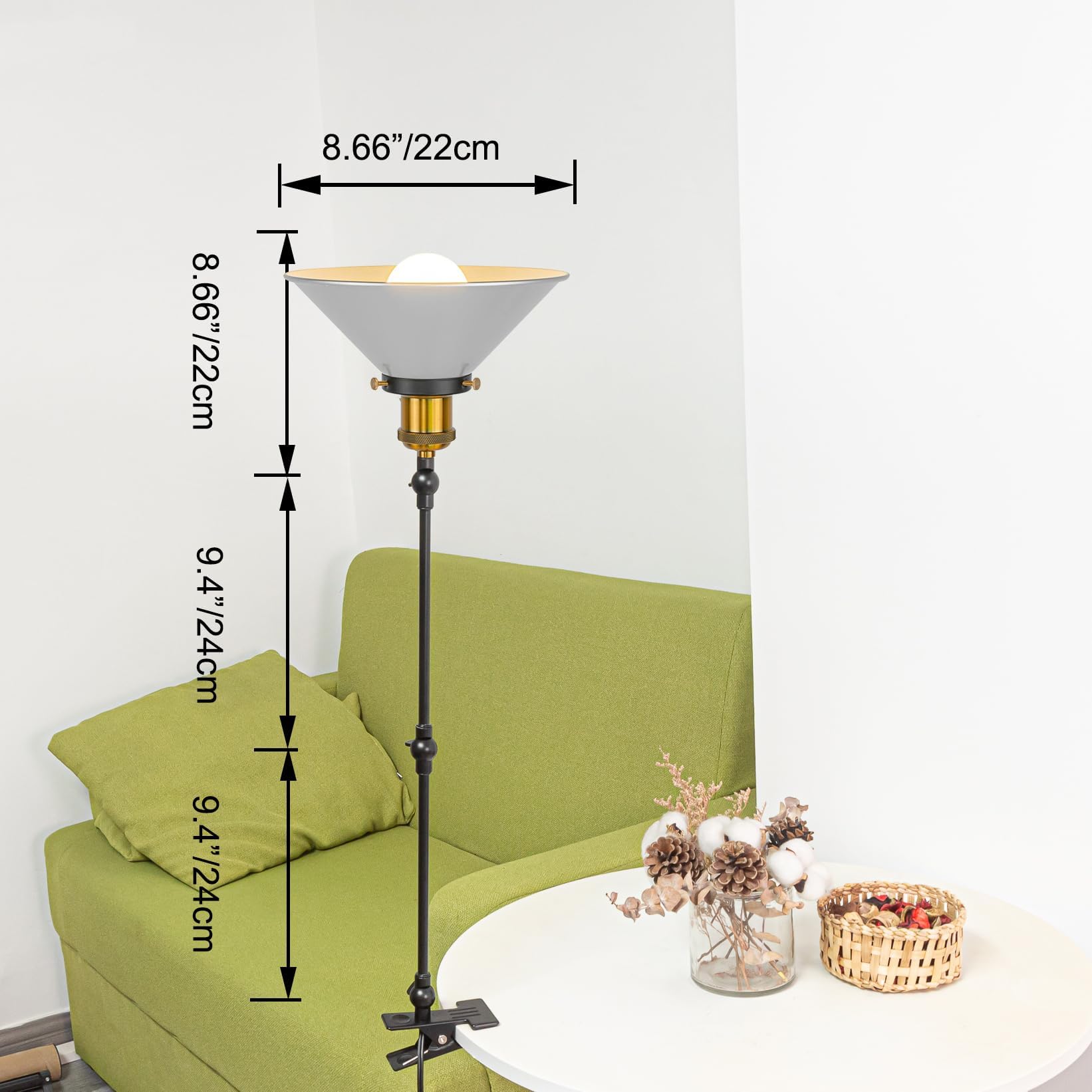Industrial Klemmleuchte mit Fernsteuerung, Einstellbar Clip auf Schreibtisch Leselampe,Dimmbar Clamp Nachttischlampe mit Flexarm für Schreibtisch Nachttisch Regal-Silbern TD0633