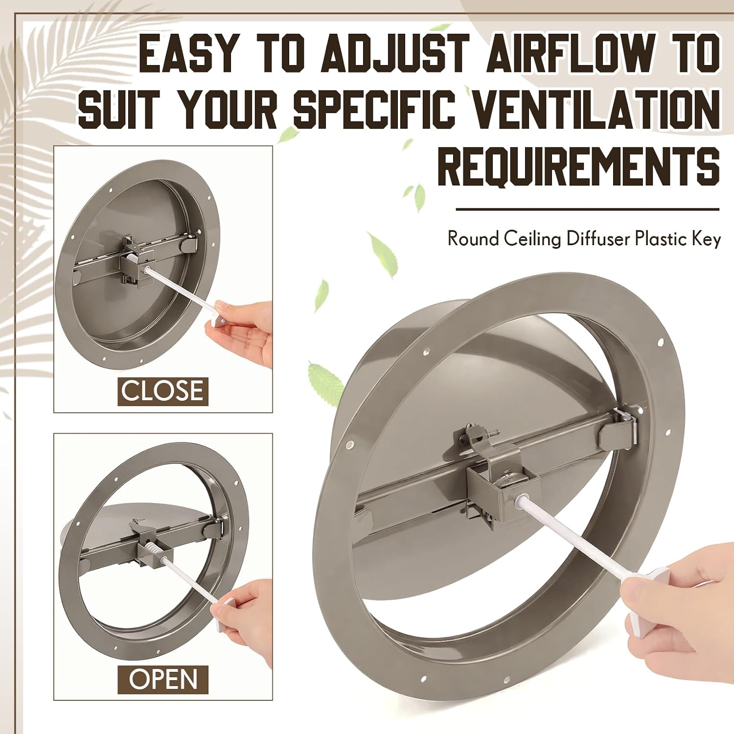 Condition photo showing New/Like New for therwen 2 pack fits 6 inch round duct, steel air vent damper, adjustable hvac duct flow control, round vent butterfly valve with plastic key handle, ceiling diffuser cover, easy install, brown fit 6" duct brown 2