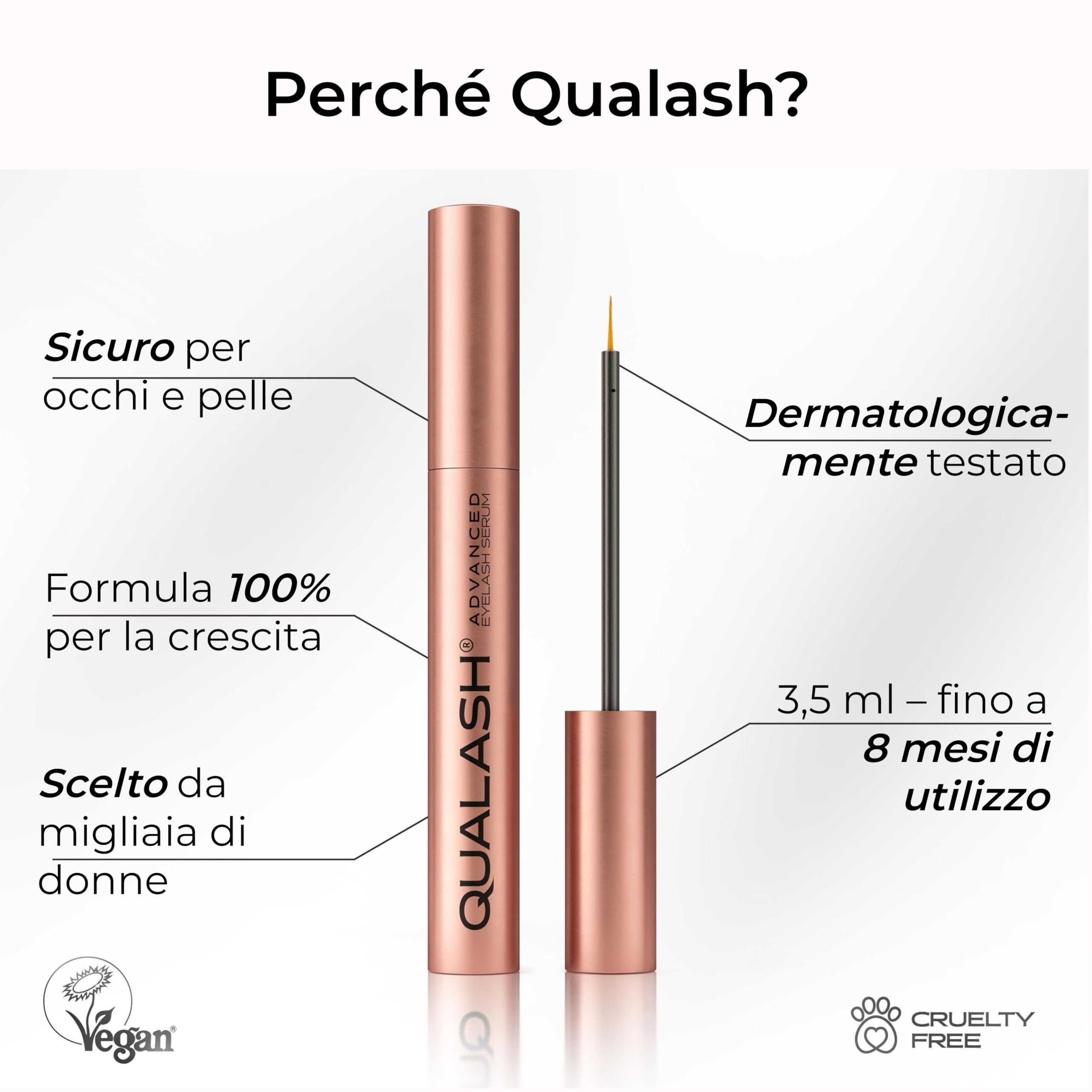 Siero Ciglia Allungante e Rinforzante QUALASH® (3,5ml) con formula di crescita QUA-X brevettata – Lash Serum & Eyelash Growth Booster volumizzante per ciglia naturalmente più lunghe e forti
