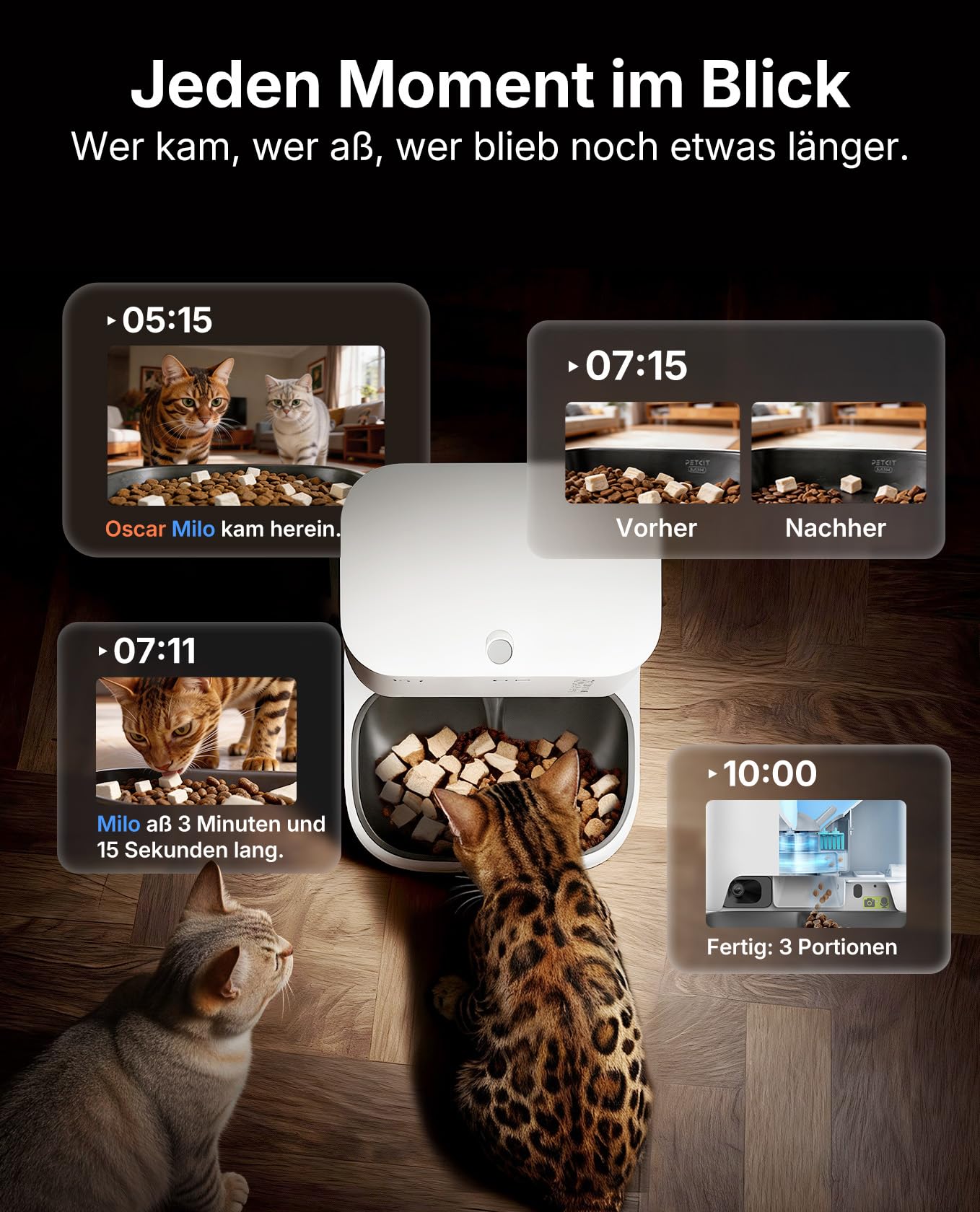 PETKIT YumShare Dual-Hopper 2 Futterautomat Katze 2 Näpfe Mit Kamera, Gesichtserkennung für Mehrere Katzen,5L Katzen Futterautomaten,Automatischer Futterspender für Hund,KI Funktion,2.4 & 5G Wi-Fi