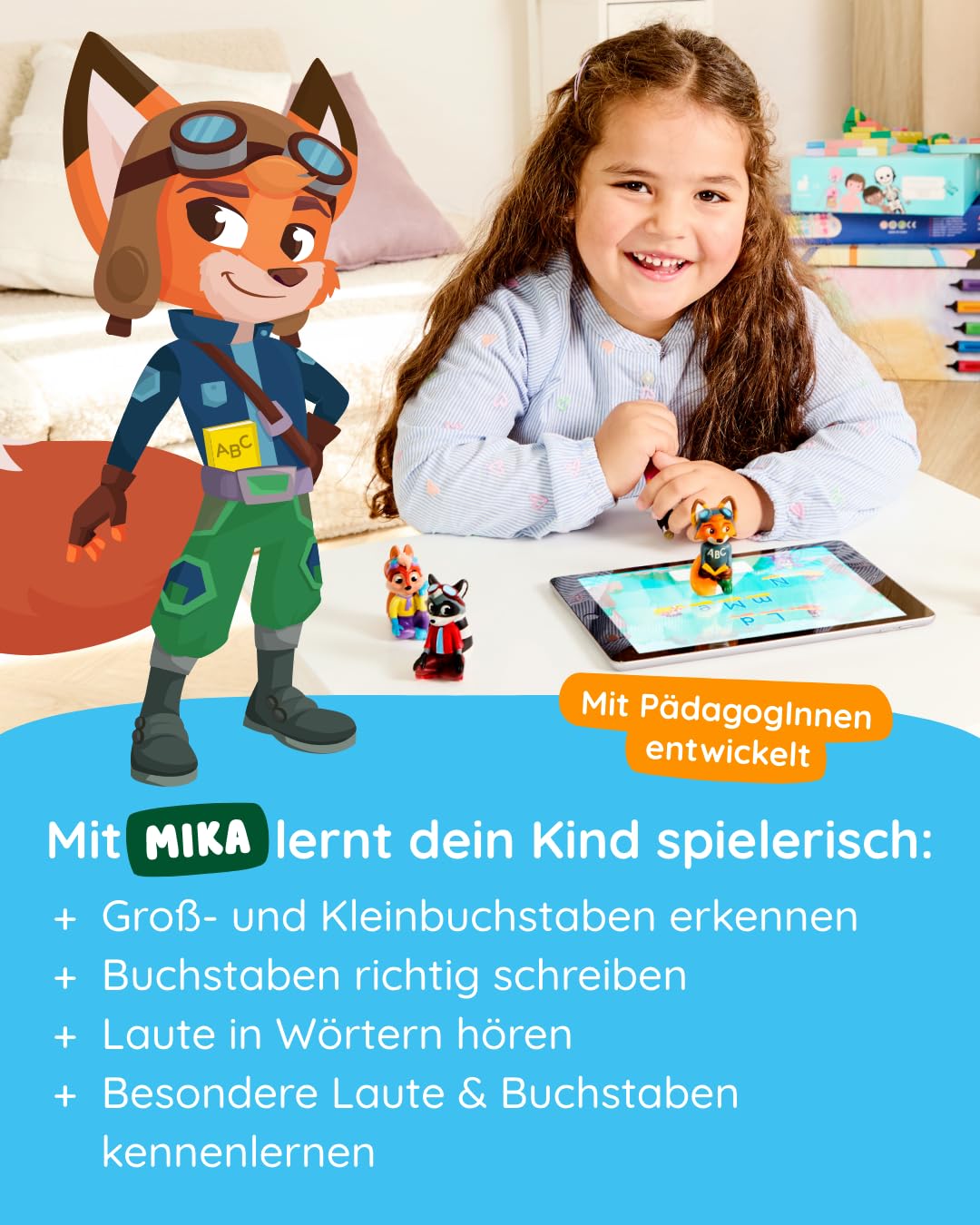 Edurino Starterset Mika ABC: Die Buchstaben Lesen & Schreiben (Stufe 2) ab 4 J. inkl. Eingabestift | Groß- und Kleinbuchstaben erkennen | Buchstaben richtig schreiben | Laute in Wörtern hören