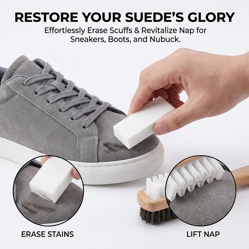 Suede Brush and Eraser, Suede Shoe Cleaner Shoe Cleaning Brush for Shoes, Boots, Bag, Jackets, Effectively Solves Stubborn Stains on Sneaker Leather, Suede, Nubuck Care