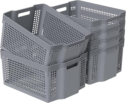 6-Pack Large Stackable Baskets Organizer, Rectangular Plastic Bins