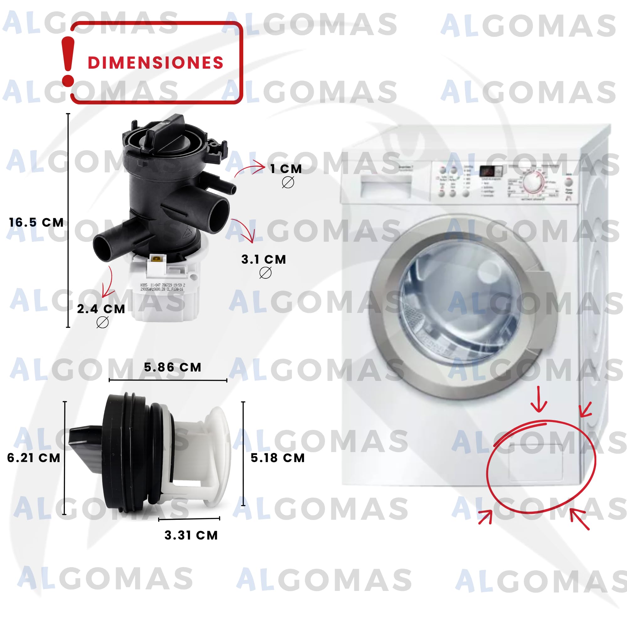 ALGOMAS® Bomba Desagüe Lavadora Copreci 2KEBS111/047. 30W. KEBS101/024 | 145212 00145212 | Repuesto Compatible con Bosch Balay Siemens | Incluye Filtro
