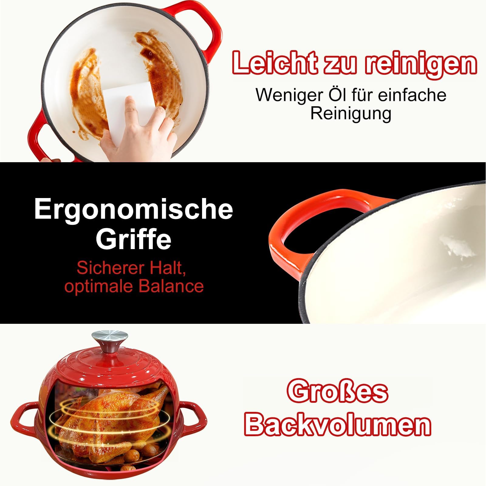 Gusseisen Topf Brot Backen,5,7L/26cm Bräter Emaille Schmortopf