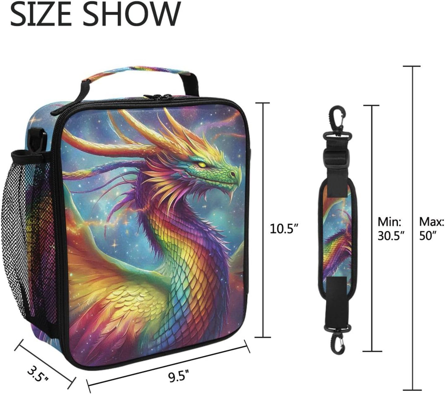 ALAZA Rainbow Dragon Lunch Box for Women Men Kids Boys Girls Insulated Cooler Bag with Handle & Strap image 5