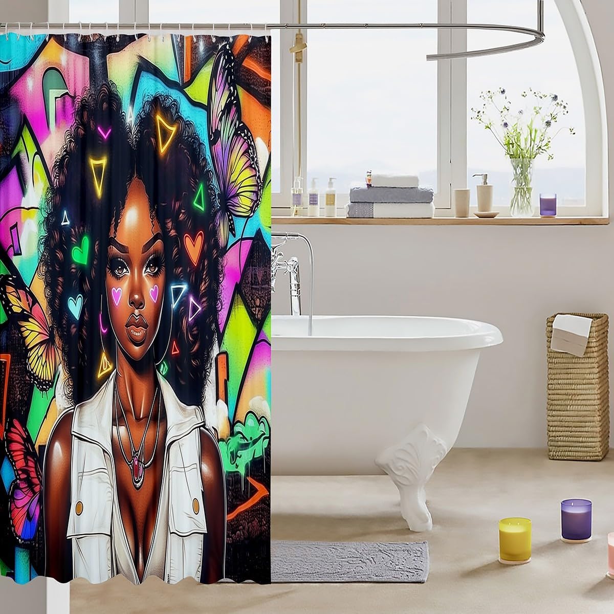 Black Girls Magic Shower Curtain,Black Girls Bath Curtain Black Princess Decor Bathroom Decor African American Girls Waterproof Curtain Afro Girls Shower Curtain,72" W x 78" L