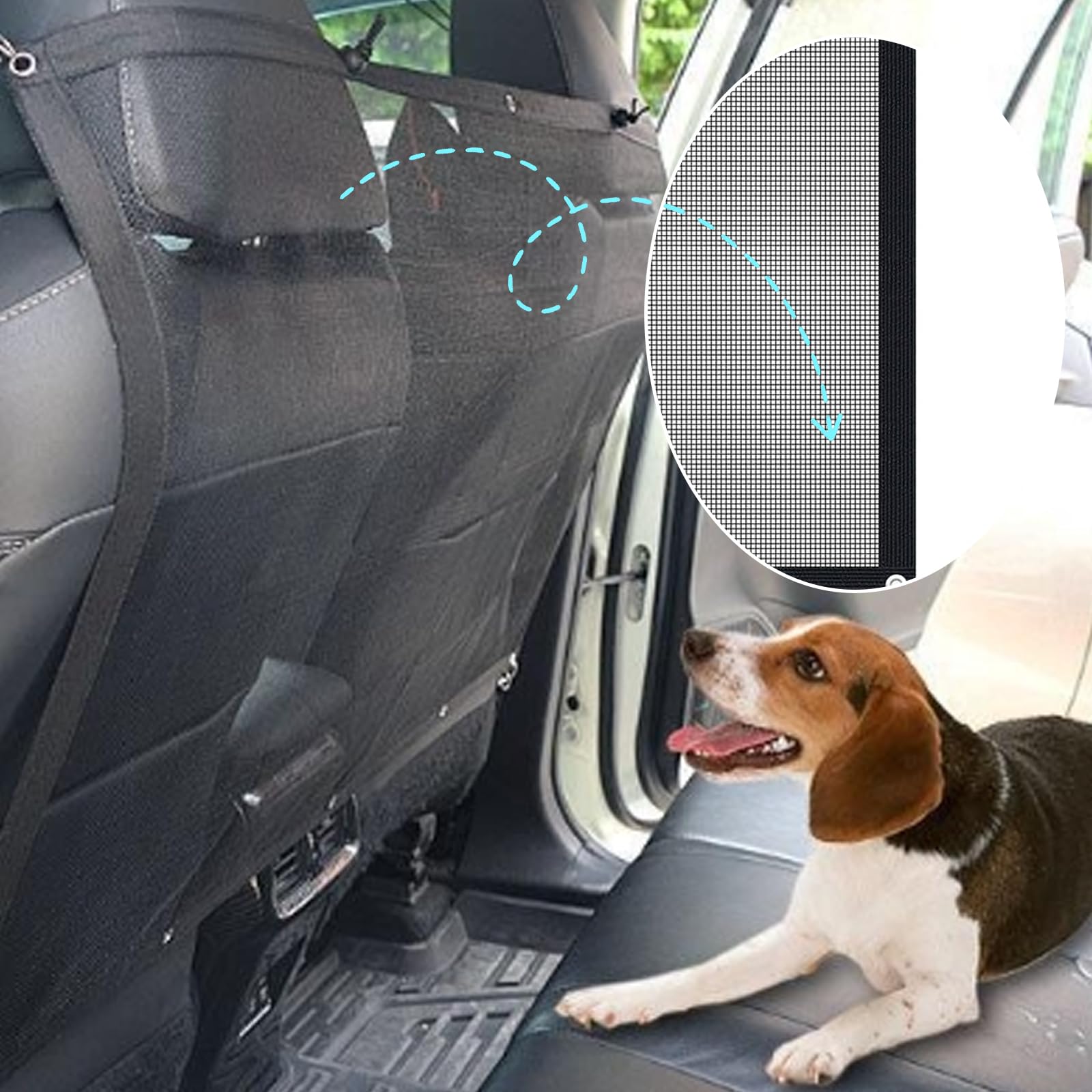 YNR Red divisora de malla para mascotas, para coche, 115 x 62 cm, con cuerda ajustable y gancho