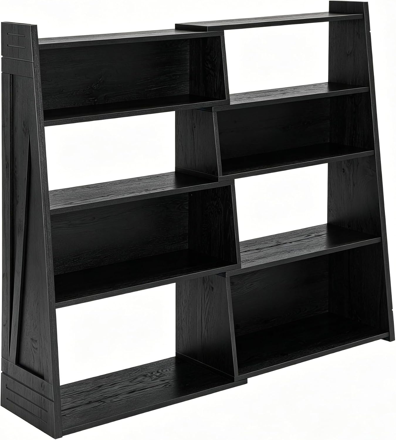 Foldable Modular Bookshelf, Convertible Black Oak Display Shelf with 3 Layouts, 4‑Tier L‑Shaped Storage Bookcase for Living Room Study