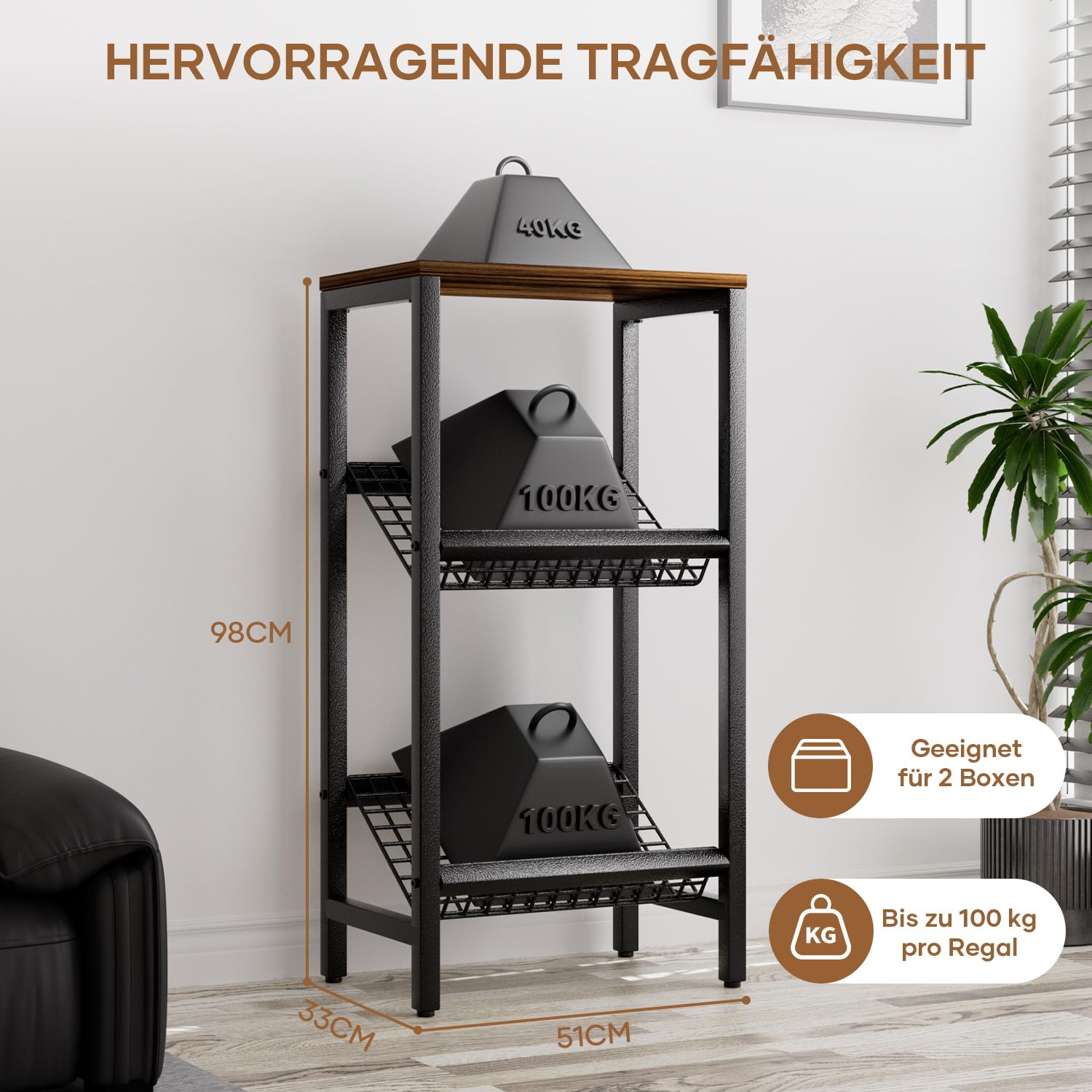 HFHOME Getränkekistenregal für 2 Kisten mit verstellbarem Ablage, Stabiler Metall Ständer Getränkekisten, Freistehend Kistenständer mit oberem Holzregal, Wasserkistenregal für Küche Keller Garage