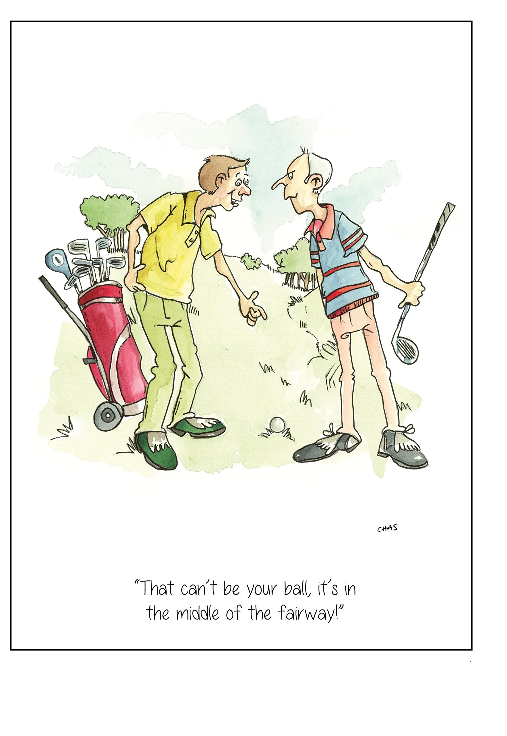 Farm Cottage Brands White With Green And Blue Accents A5 Golf Greeting Card ' That Can't Be Your Ball, It's In The Middle Of The Fairway !' For Thank You's, Invitations, Birthdays Etc. Blank Inside And Cellophane Wrapped With An Envelope (Ac55)