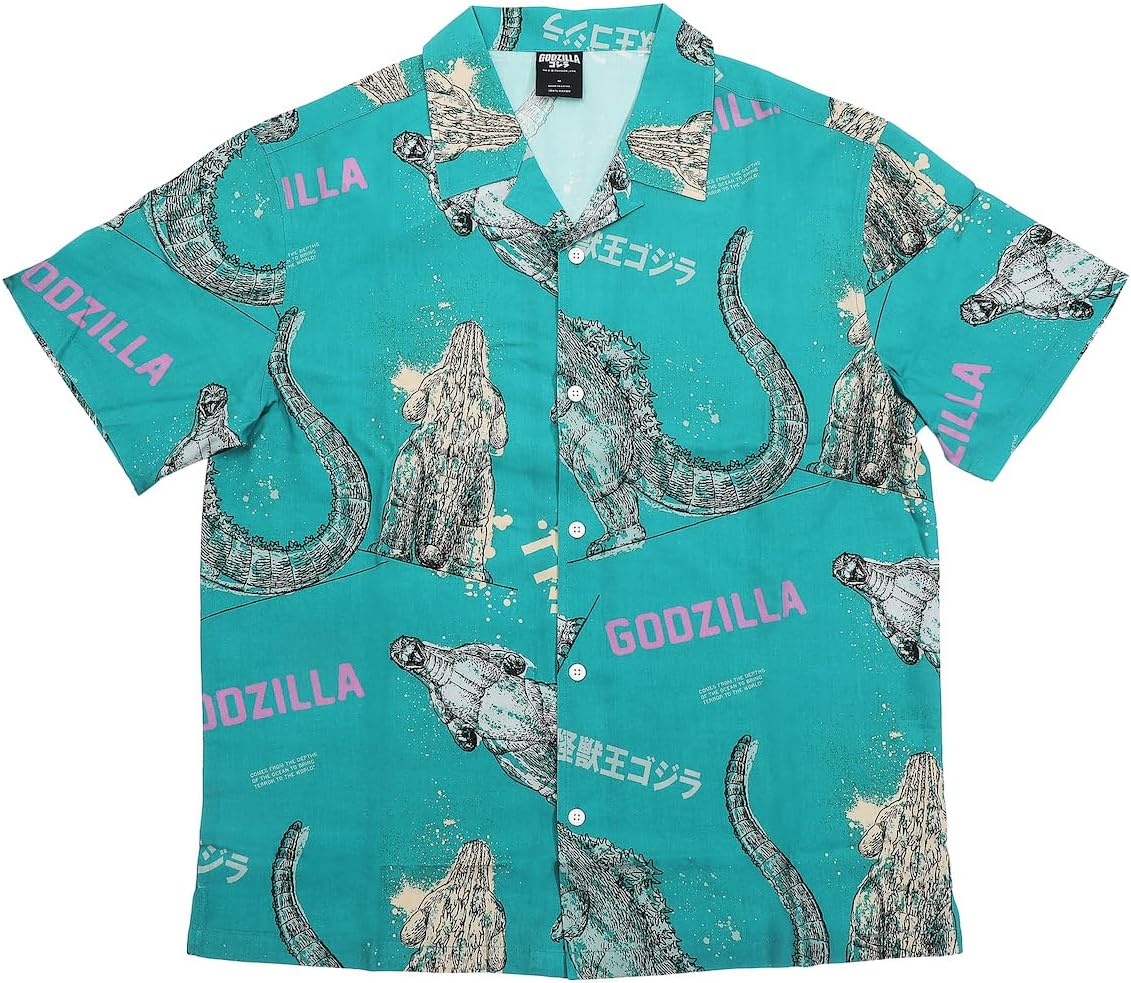 Godzilla All-Over Print Men's Collared Button-Up Short Sleeve Shirt - Image 4
