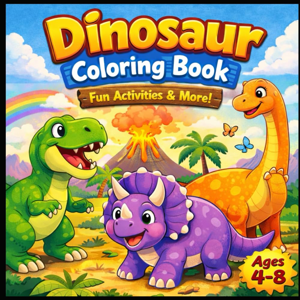 “Dinosaur Coloring Book for Kids Ages 4-8”: “Fun Activities, Cute Dinosaurs & Educational Coloring Pages”