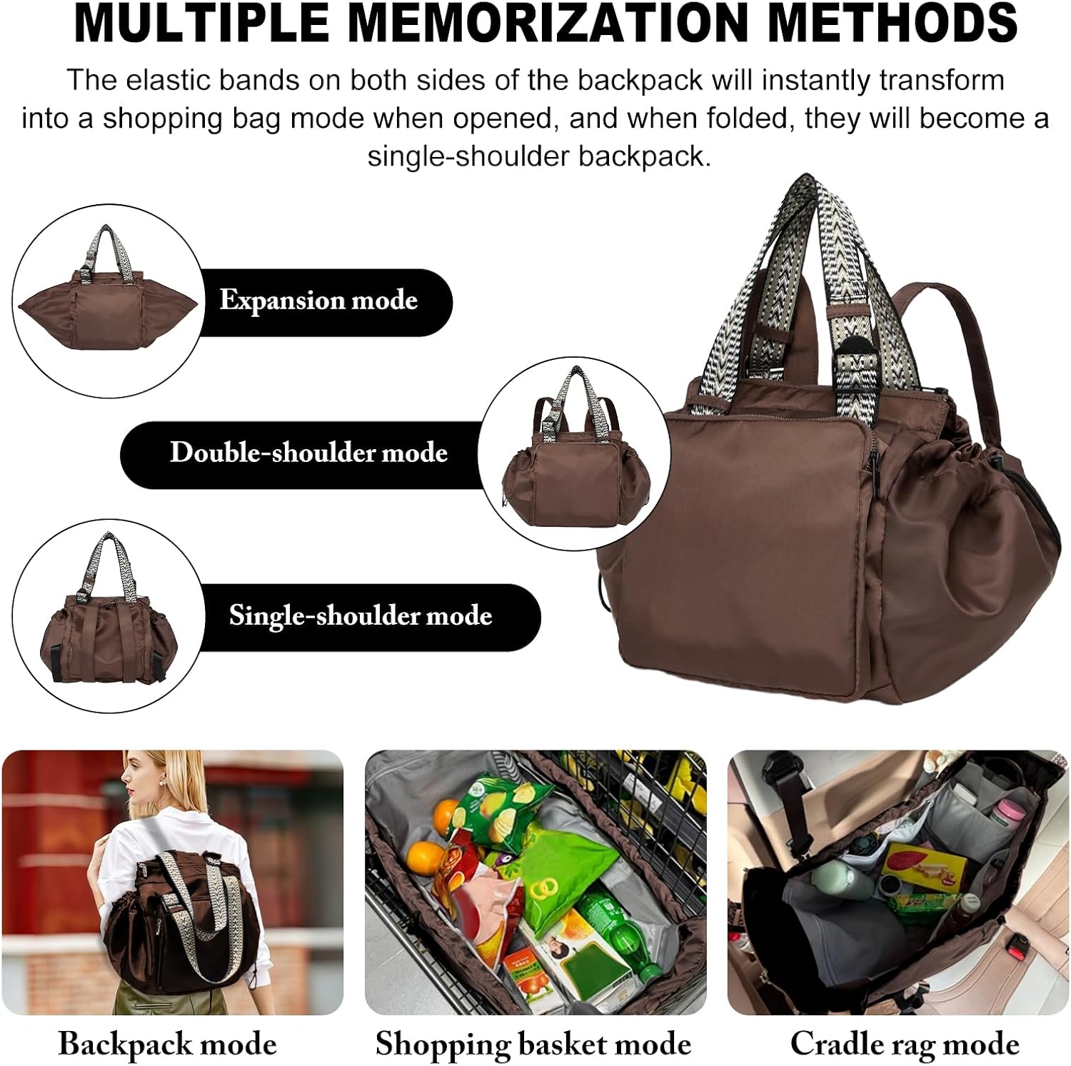 Expandable Multiway Shoulder Backpack 36-55L Water Resistant Nylon Travel Tote Bag with Adjustable Woven Strap Luggage Sleeve 15 Pockets Gym Overnight Weekend Bag