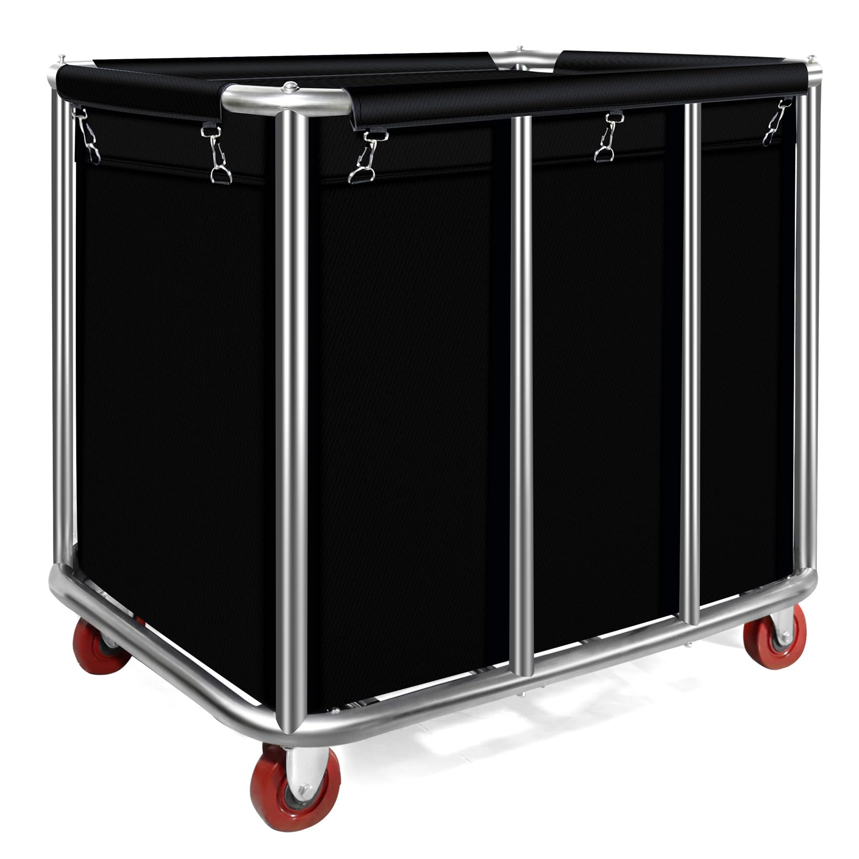 Commercial Laundry Carts with Wheels 11.35 Bushel Industrial Laundry Cart Basket Trucks Heavy Duty Large Laundry Carts Hampers Reinforced Steel Frame,440 lbs Load, Black