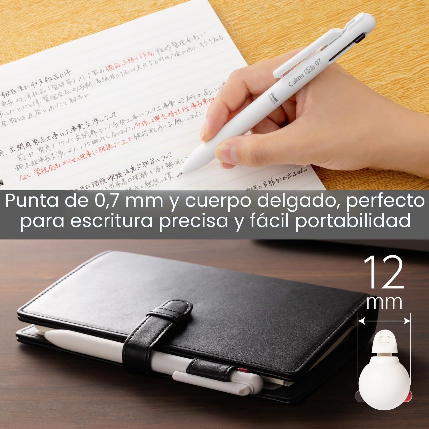 Pentel BXAW375W Calme - Bolígrafo multifunción (2 minas de 0,35 mm, 1 mina para portaminas de 0,5 mm, ruido de clic claramente amortiguado, rellenable, 1 ve=10 unidades)