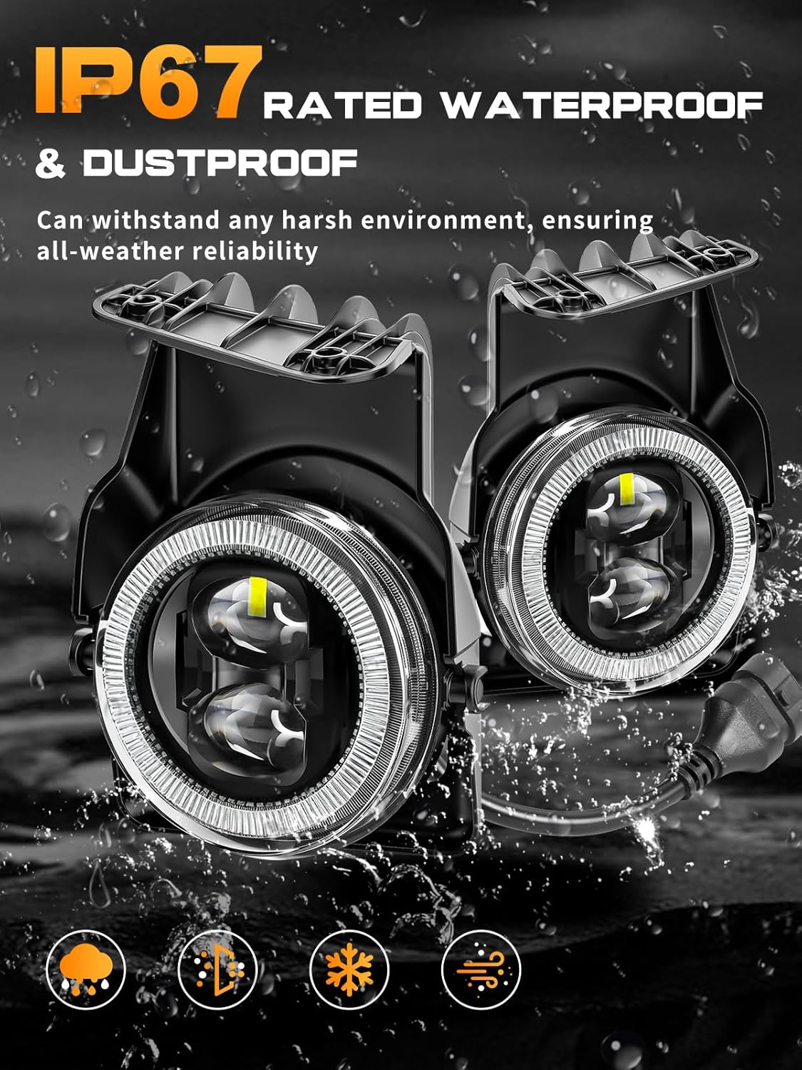 LED Fog Lights Compatible with 2003-2006 GMC Sierra 1500/ 1500HD/ 2500/ 2500HD/ 3500, 2007 GMC Sierra Classic, IP67 Waterproof LED Fog Light Replacement Bumper Fog Lamps Set - Pair