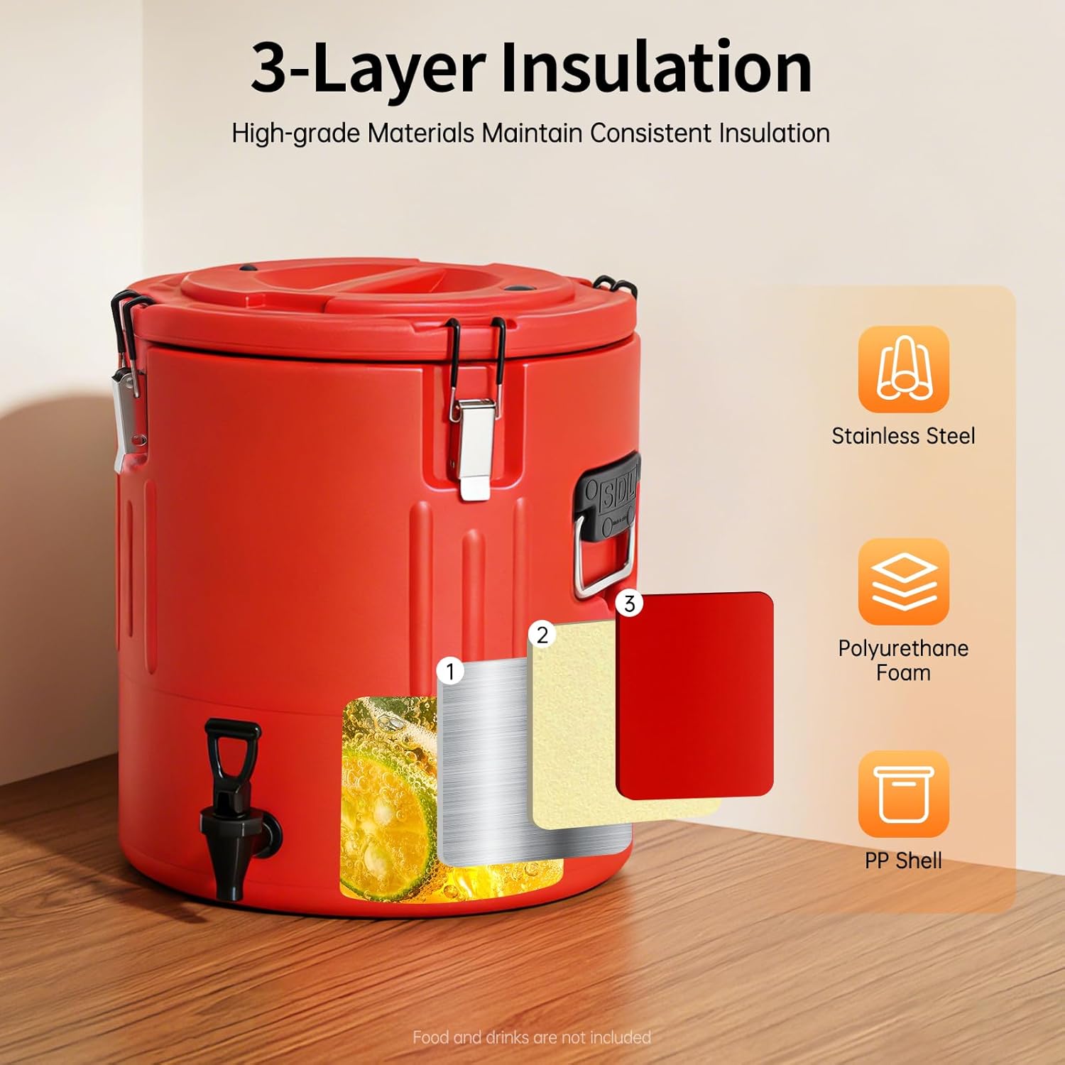 40L/10Gal Insulated Beverage Dispenser, Party Drink Dispensers with Spout, 304 Stainless Steel Interior Portable Water Dispenser, Commercial Thermal Container for Hot and Cold Drink, Red