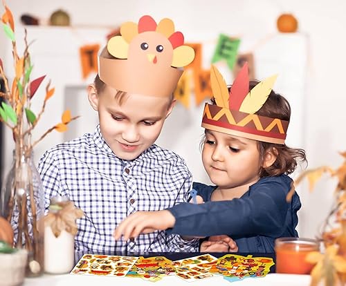 Miniatura 4 de WaaHome Haz una escena de Acción de Gracias, manualidades con tarjetas de arce y calcomanías, calcomanías de otoño de nativos americanos, adornos