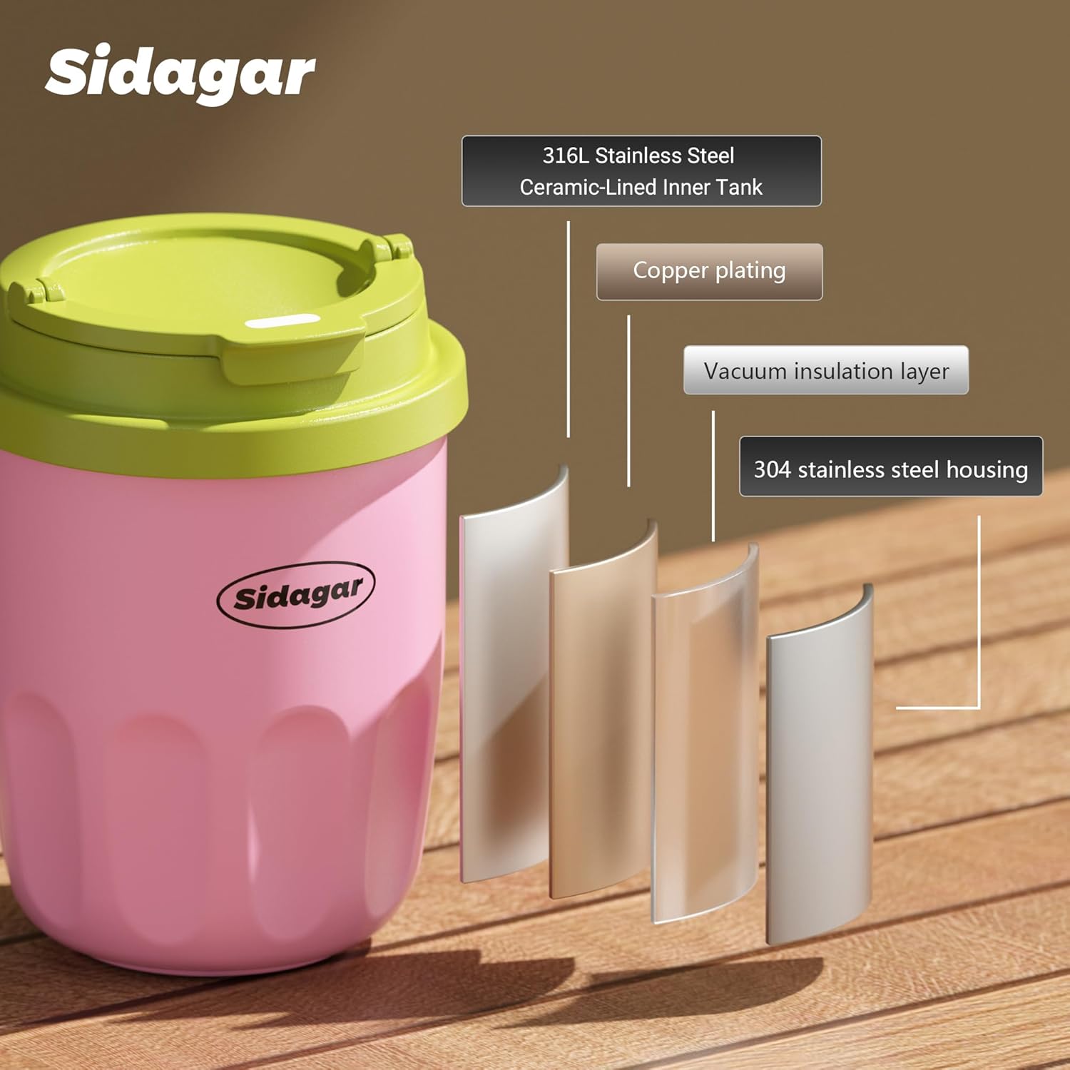 Travel Coffee Mug 10 oz Ceramic Lined Tumbler, Double Wall Stainless Steel Coffee Cup with Lid, Vacuum Spill Proof Mini Water Bottle, Insulated Thermal Mug for Home Office,Pink - Image 8